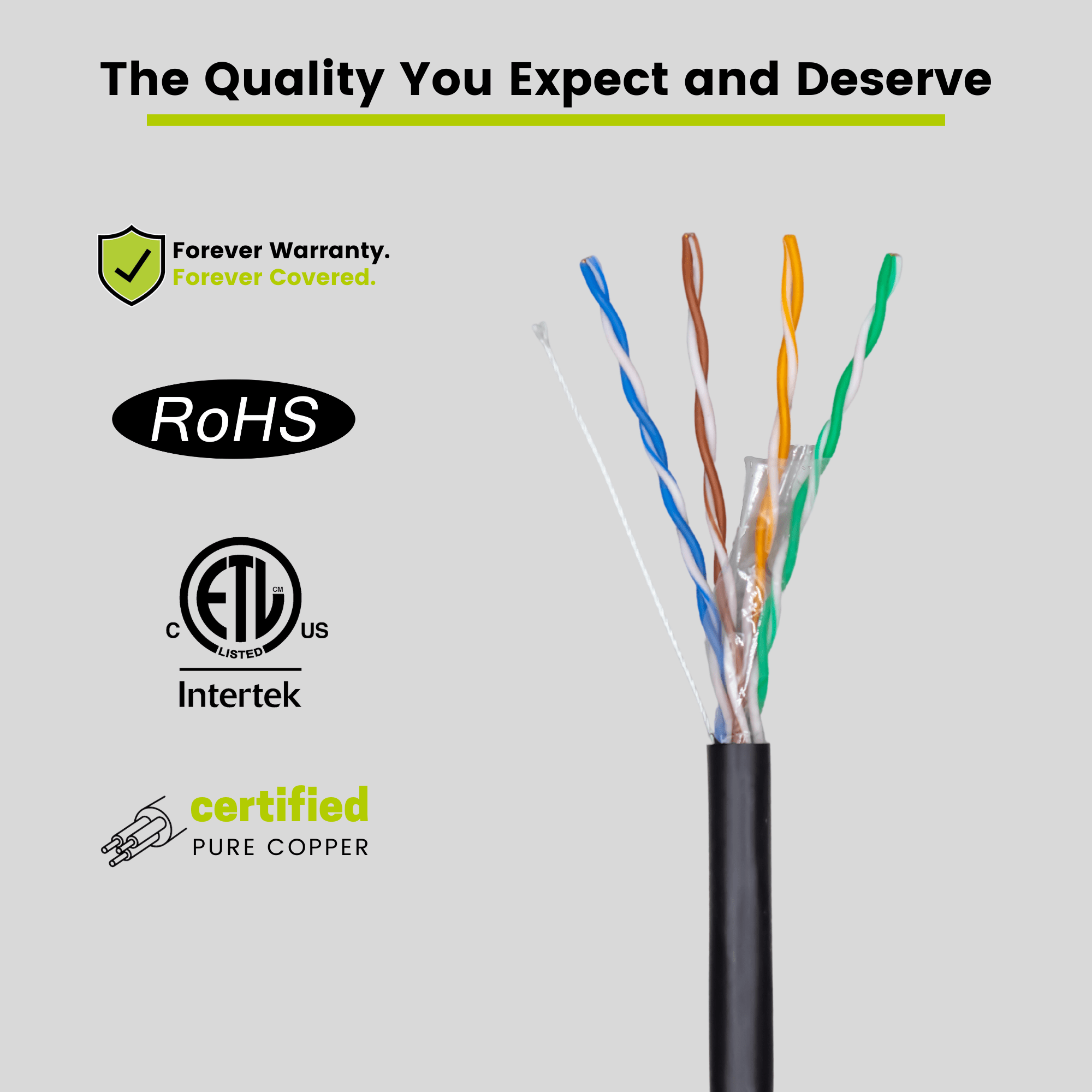 Cat5e Outdoor Unshielded Ethernet Black 1000ft trueCABLE Close up
