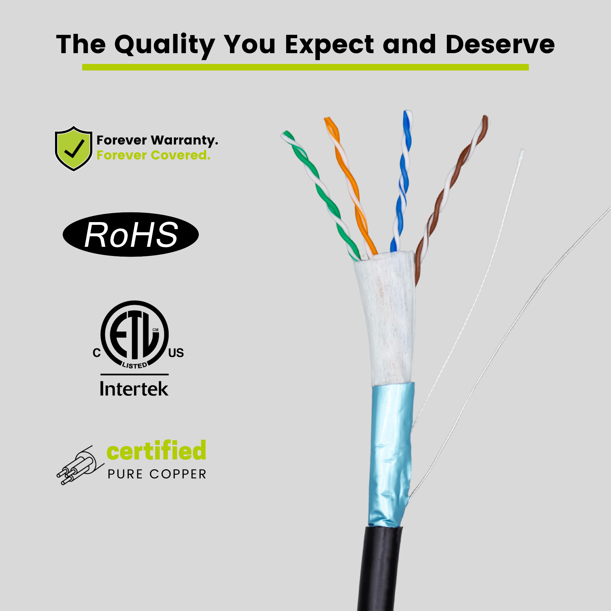 Cat5e Shielded Direct Burial Cable Black 500ft trueCABLE Close up