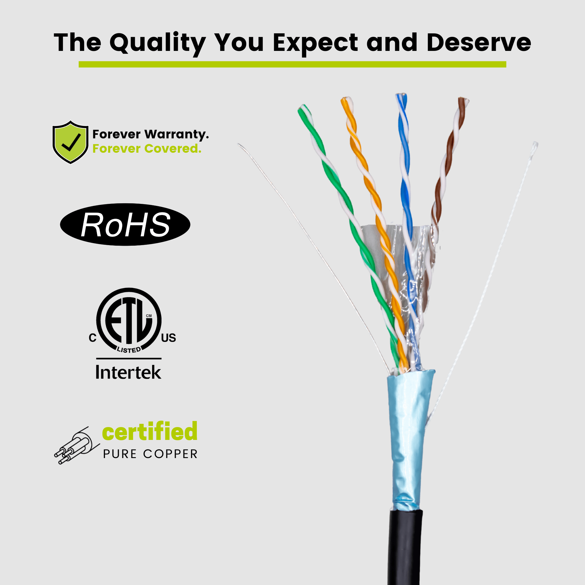 Cat5e Shielded Outdoor Cable Black 500ft trueCABLE Close up
