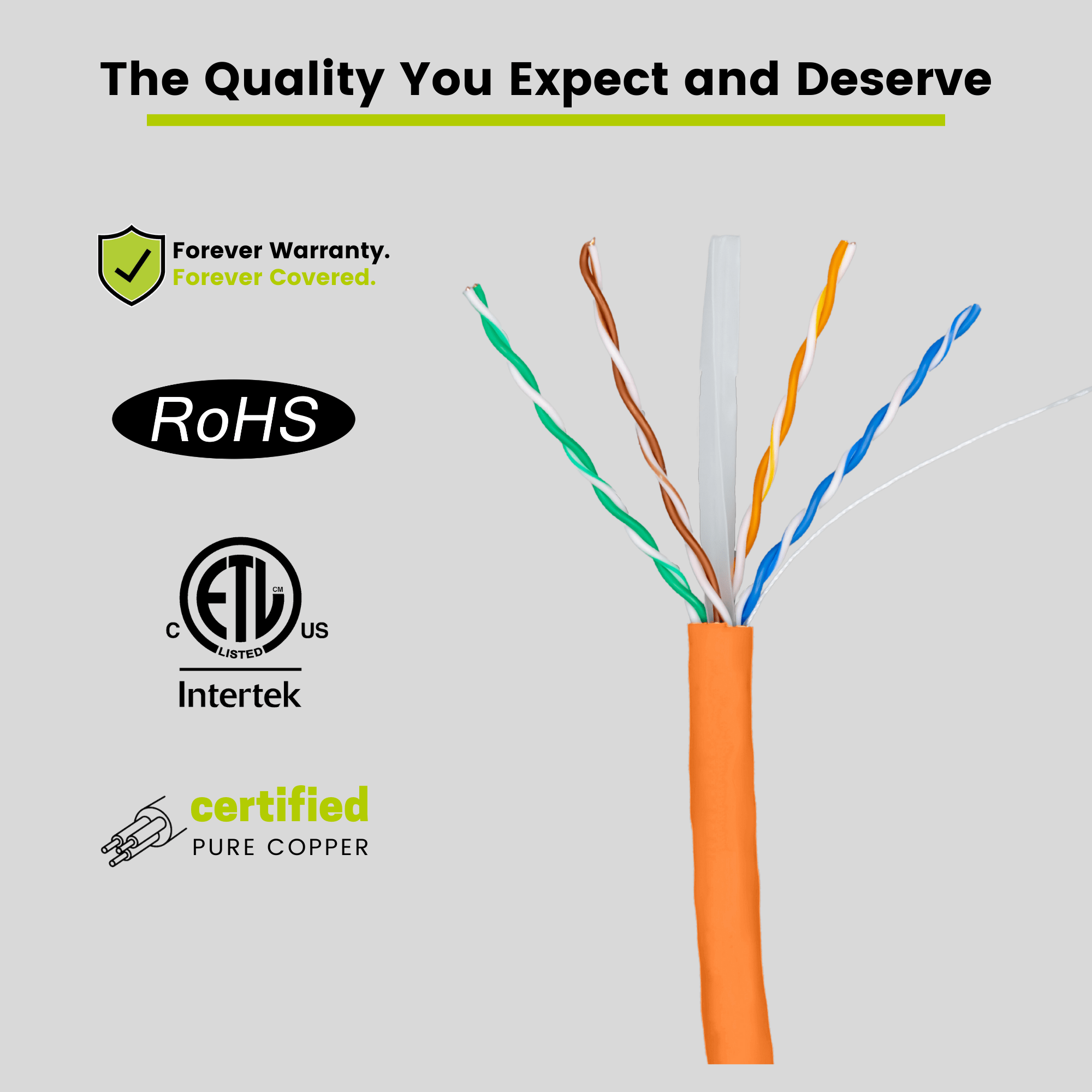 Cat6A Riser Ethernet Cable Orange 1000ft trueCABLE Close Up