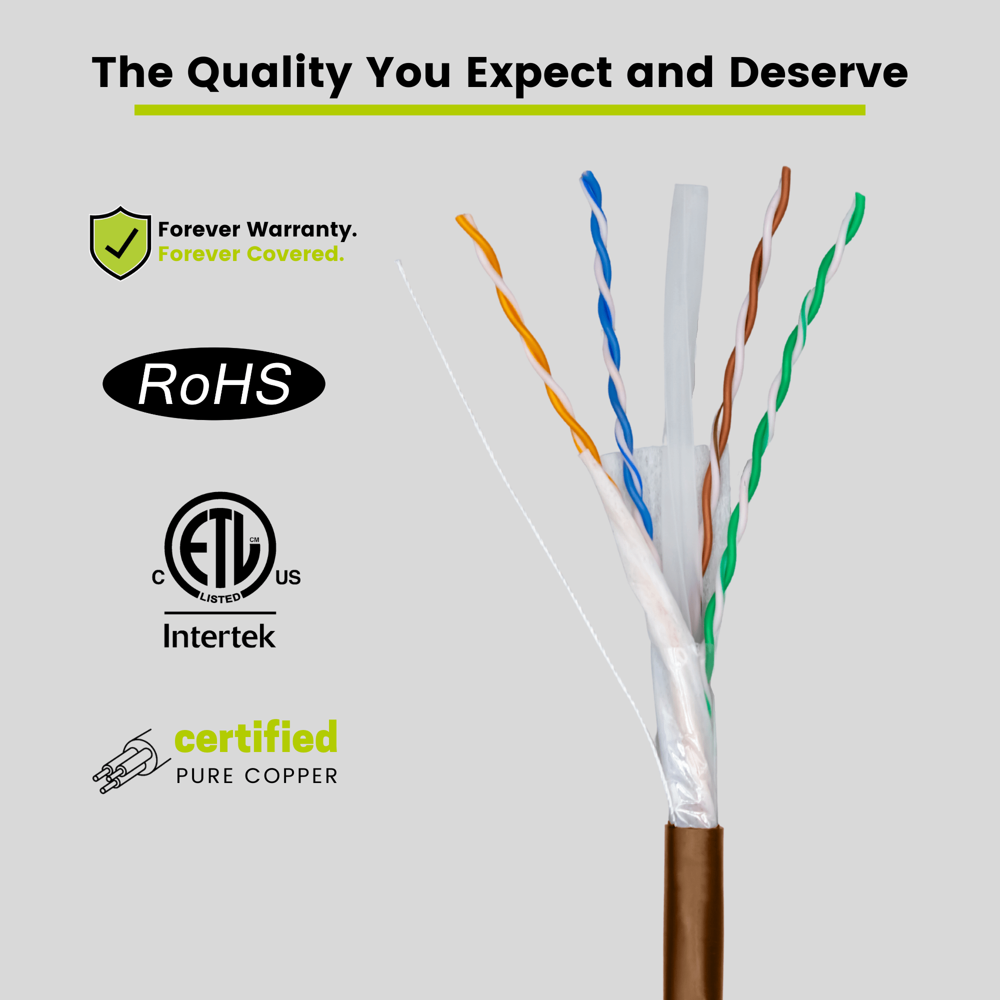 Cat6A Direct Burial Ethernet Brown 1000ft trueCABLE Closeup