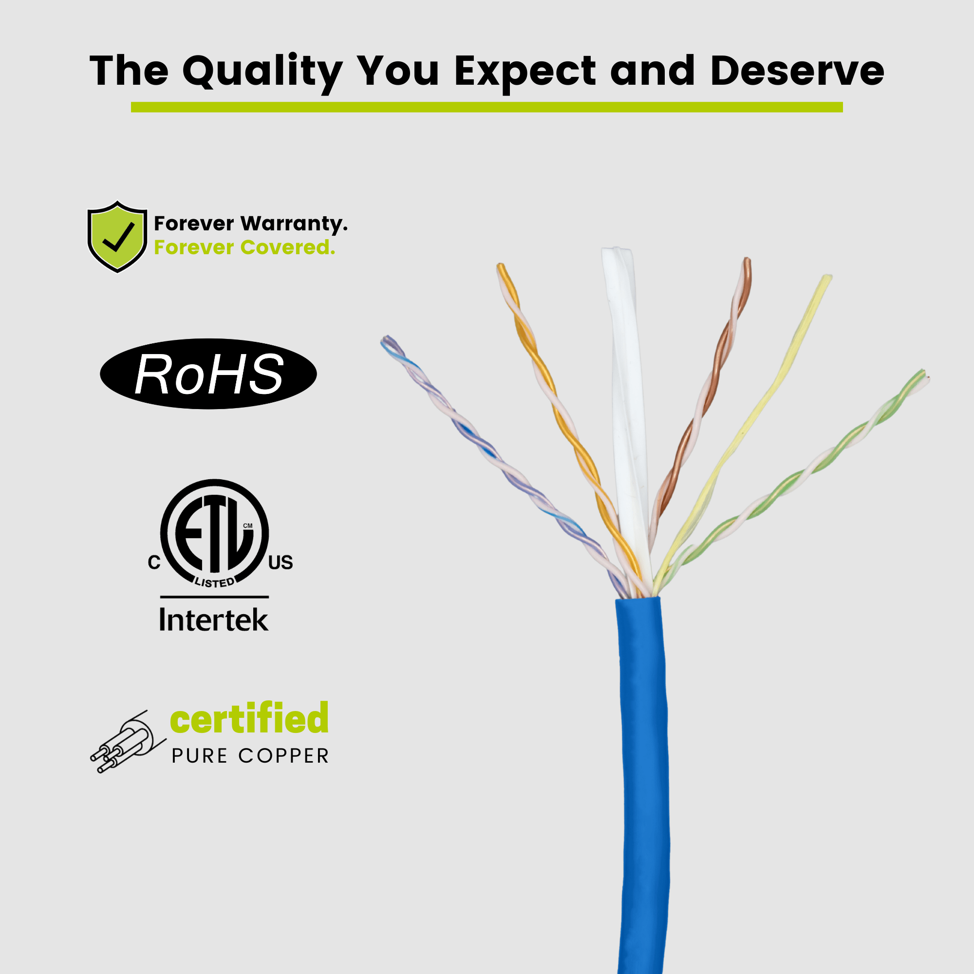 Cat6 Plenum Ethernet Cable Blue 1000ft trueCABLE Close Up