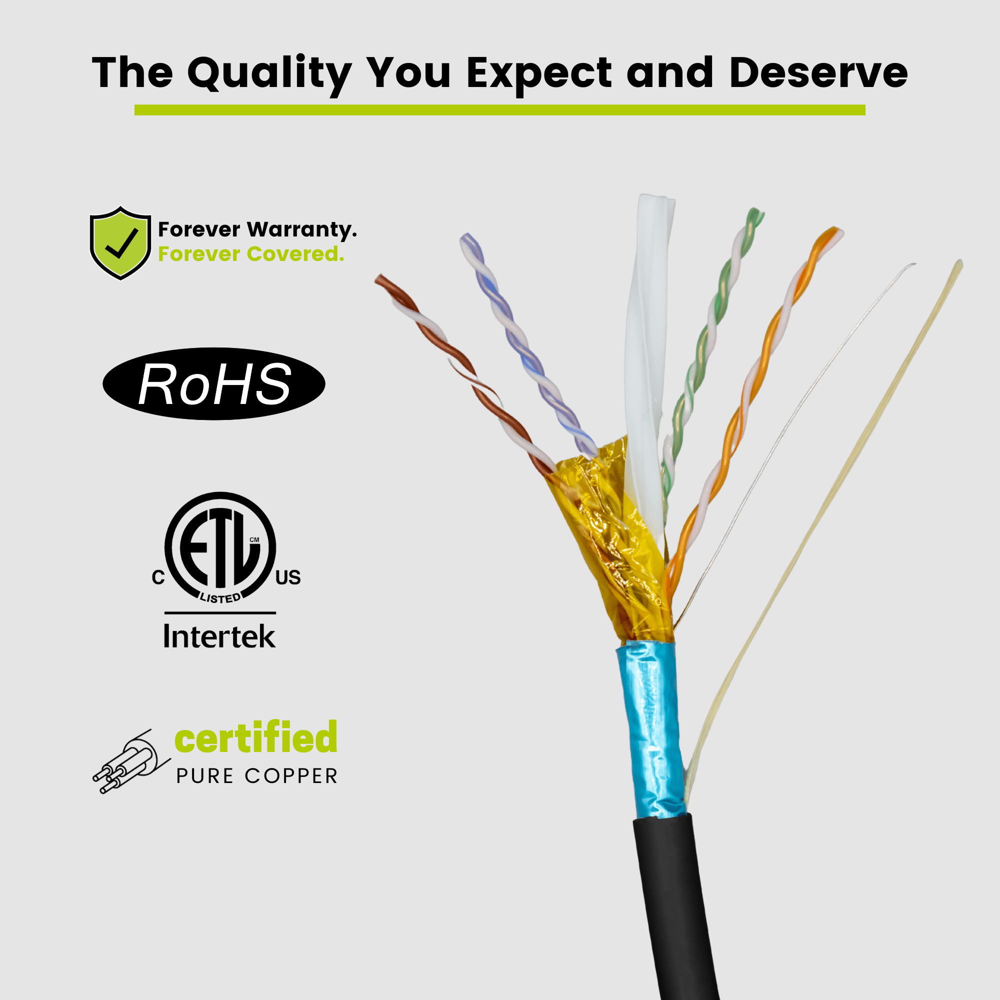 Cat6 Shielded Plenum Ethernet Cable Black 1000ft trueCABLE Close Up