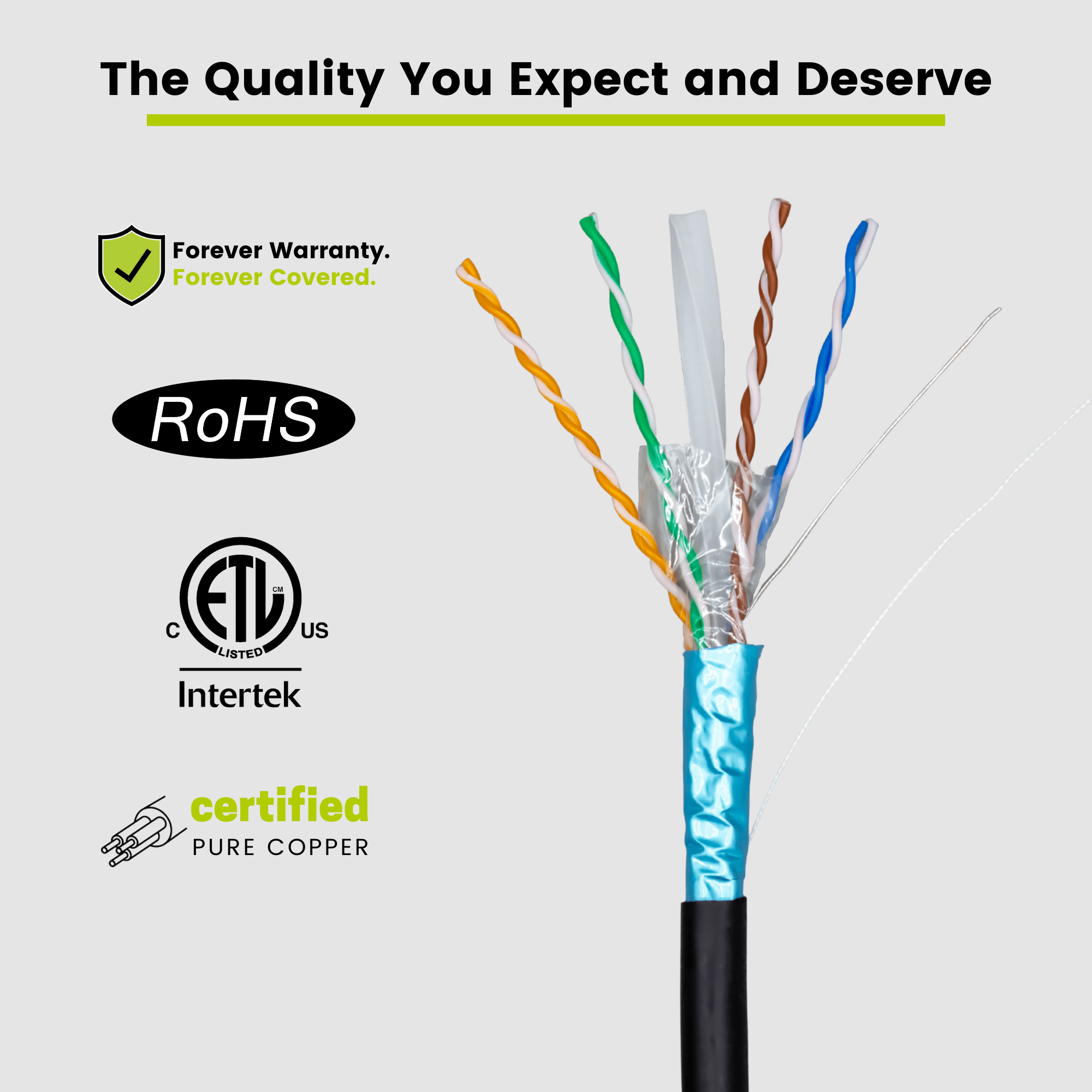 Cat6 Shielded Outdoor Ethernet Black 1000ft trueCABLE Closeup