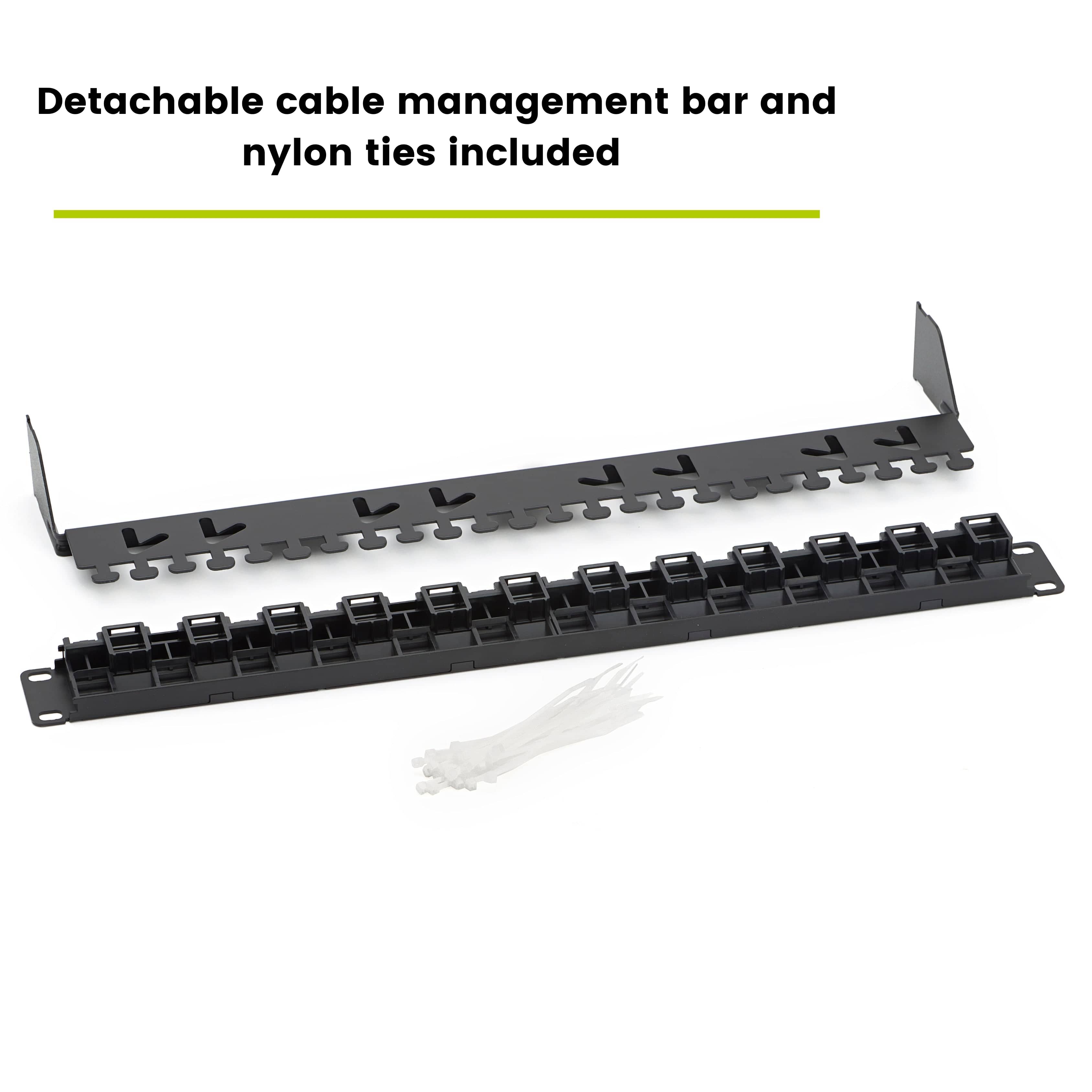 Detachable cable management bar with nylon ties included