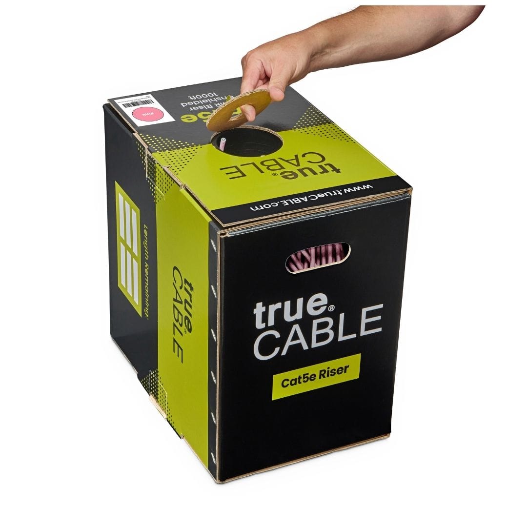 trueCABLE Cat5e Riser Pink Ethernet Cable 1000ft Cable Opening in Box