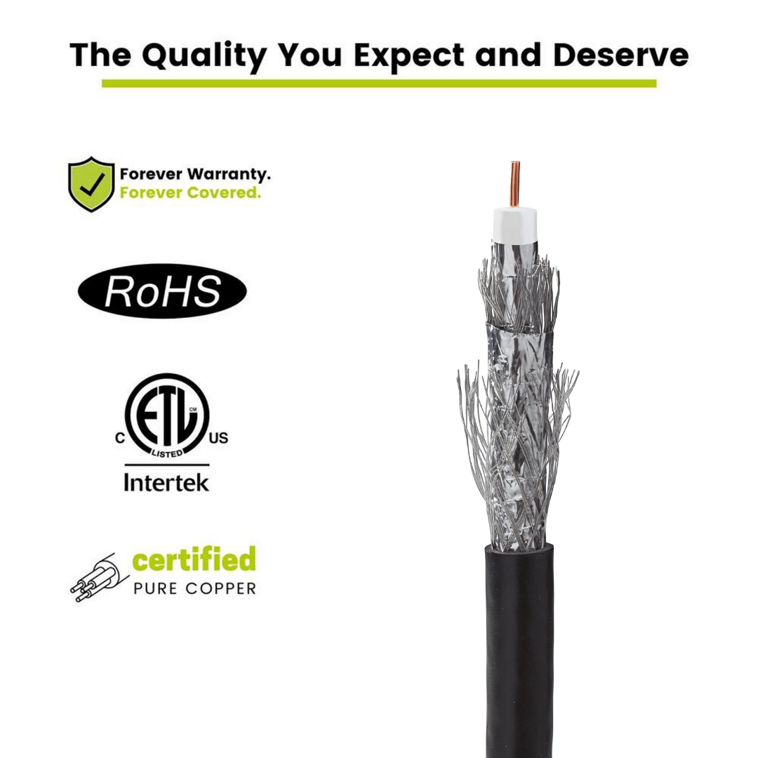 RG6 Quad Shield Coax Outdoor Black 1000ft