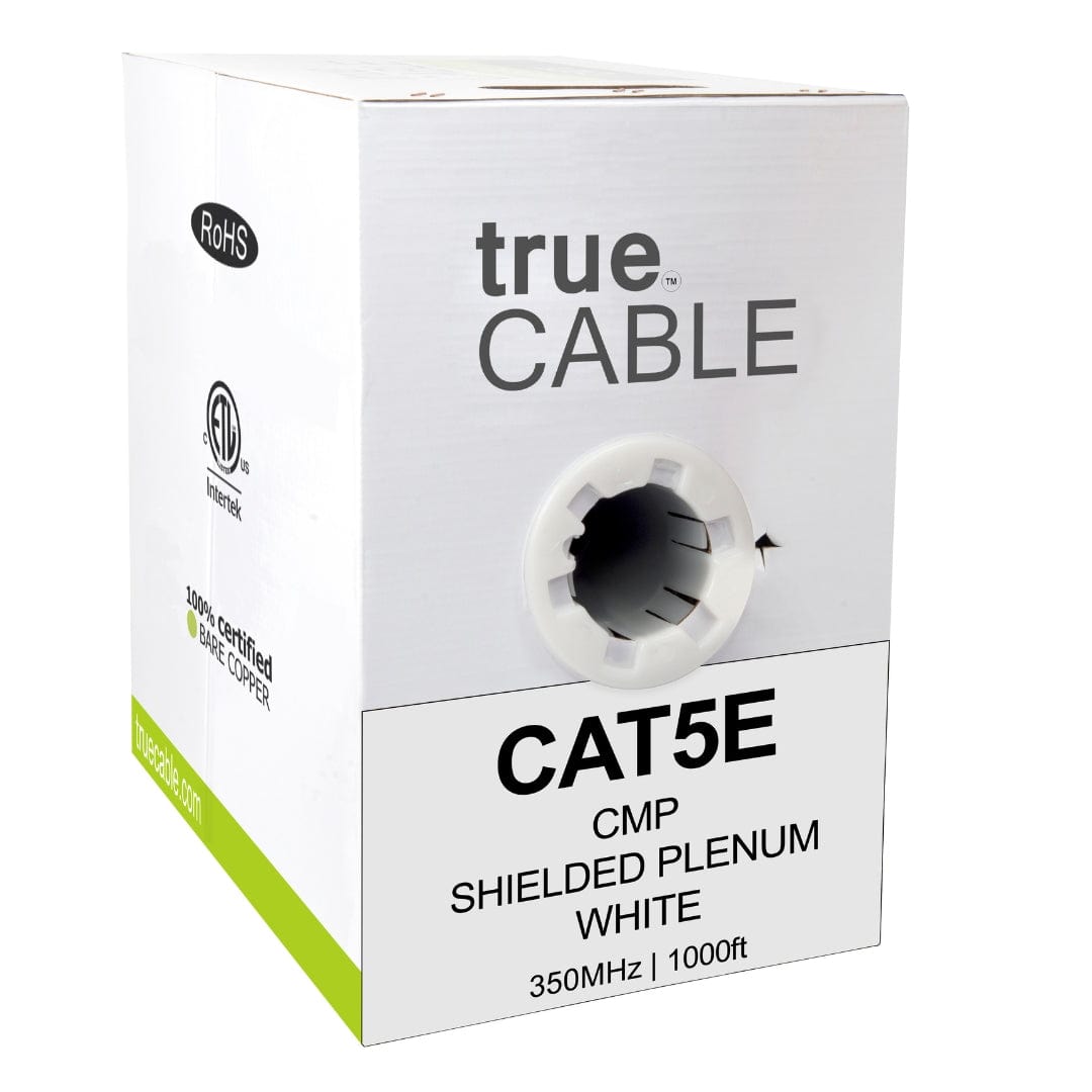 Cat5e Shielded Plenum Ethernet Cable White 1000ft trueCABLE Box Front