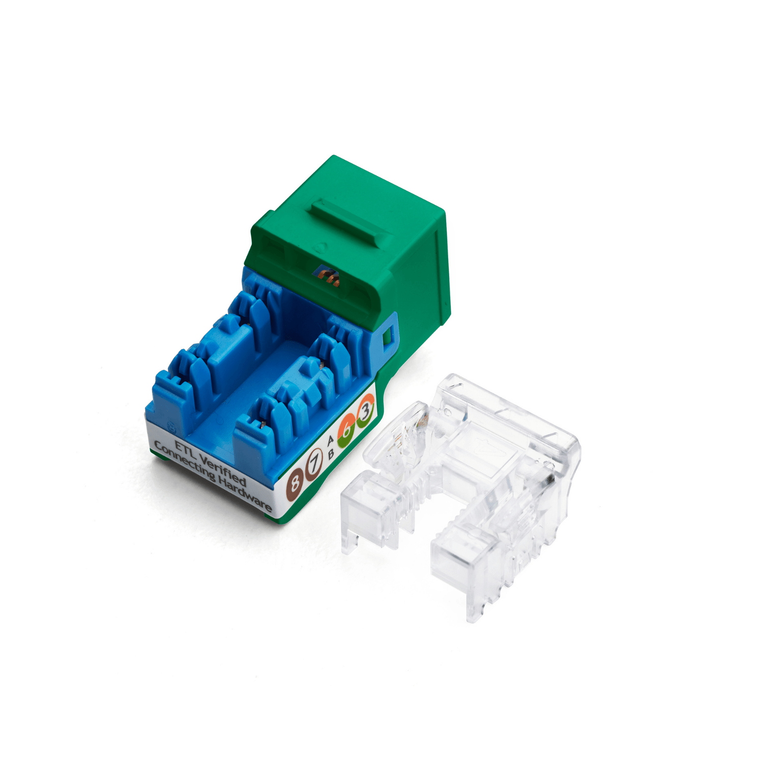 Cat6A Punch Down Keystone Jack | Unshielded | 24pc | Back | Green