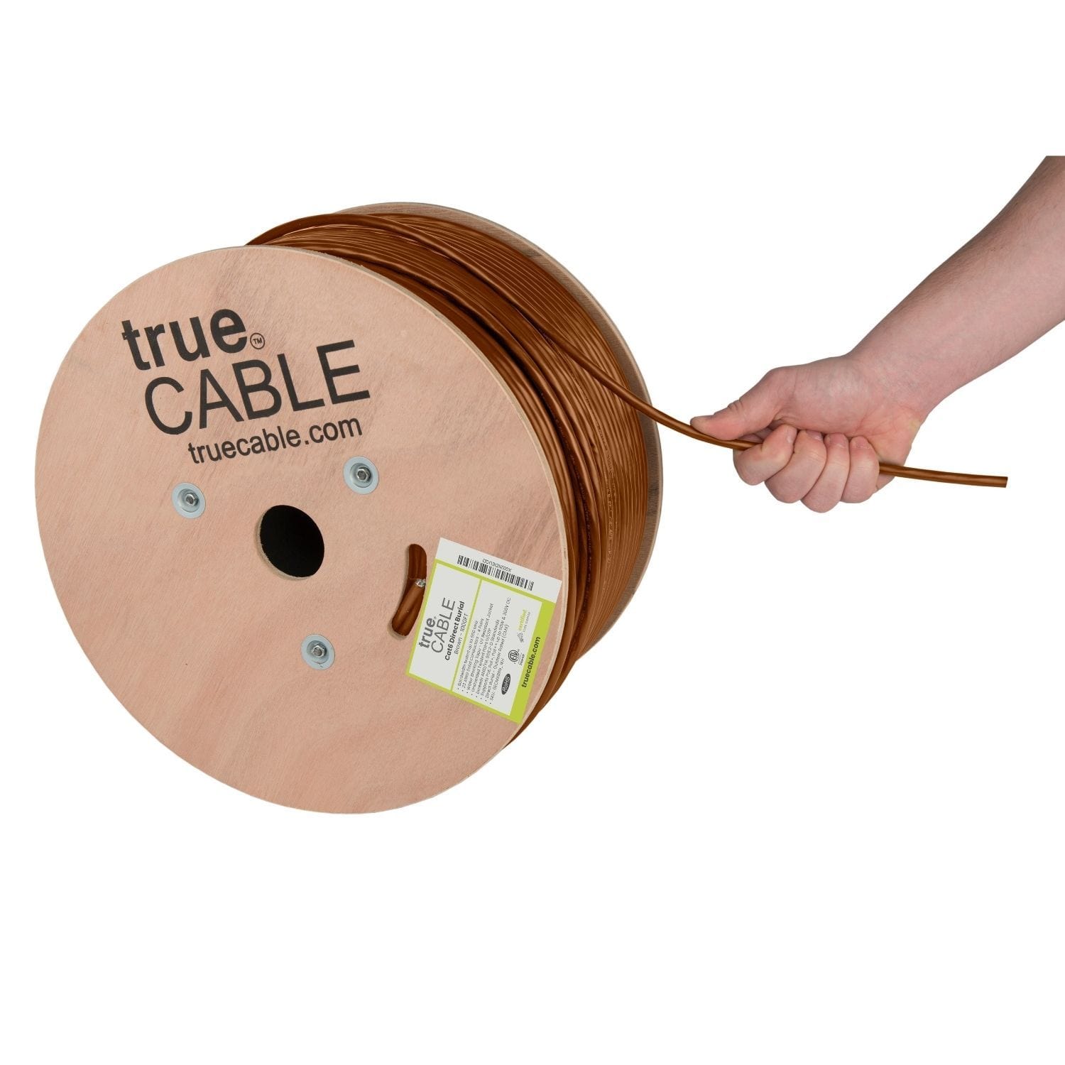 Outdoor Cat6 Cable Brown 1000ft trueCABLE Reel Label