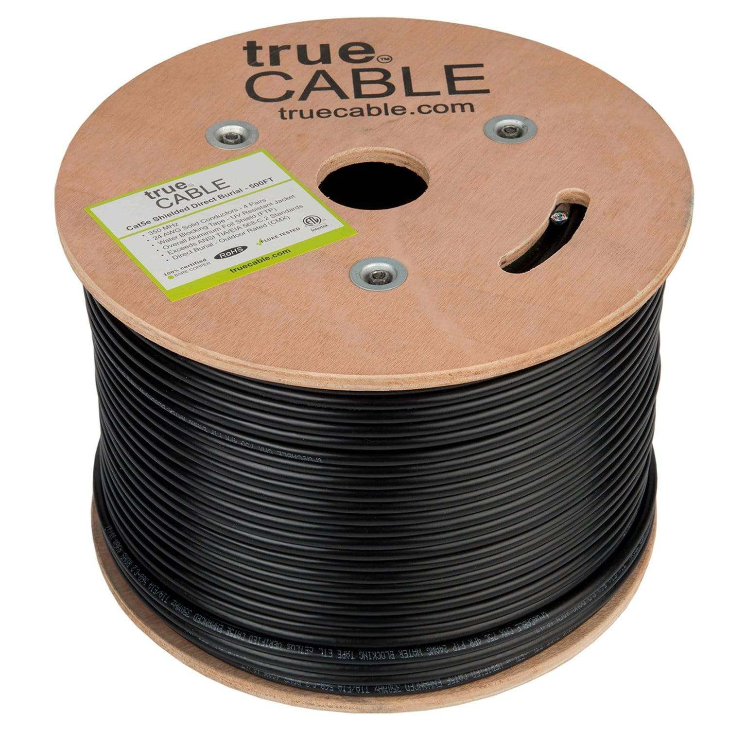 Cat5e Shielded Outdoor Cable Black 500ft trueCABLE Reel No wrap