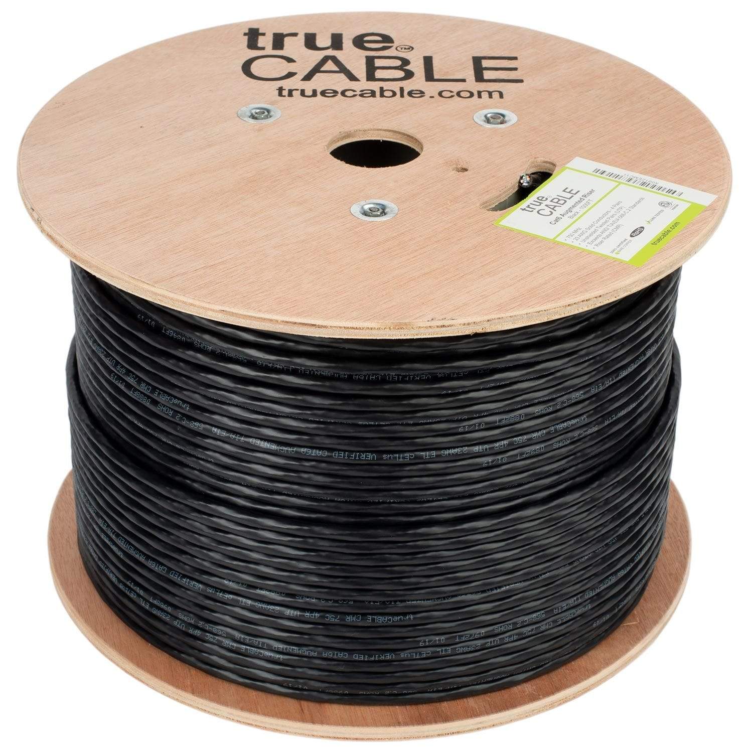 Cat6A Riser Ethernet Cable Black 1000ft trueCABLE Reel No Wrap