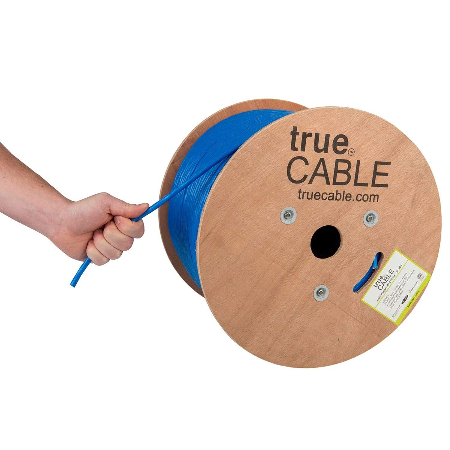 Cat6A Riser Ethernet Cable Blue 1000ft trueCABLE Hand Pulling