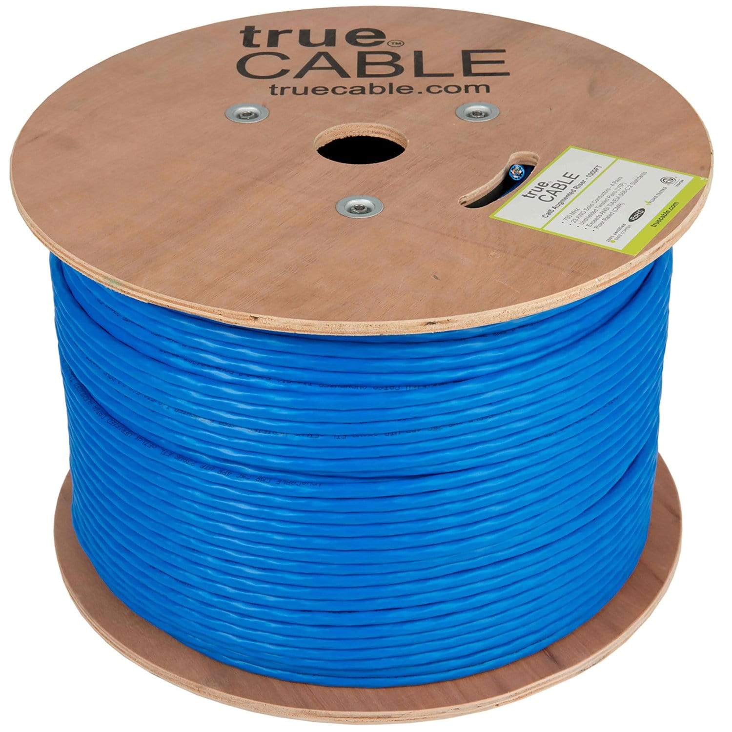 Cat6A Riser Ethernet Cable Blue 1000ft trueCABLE Reel No Wrap