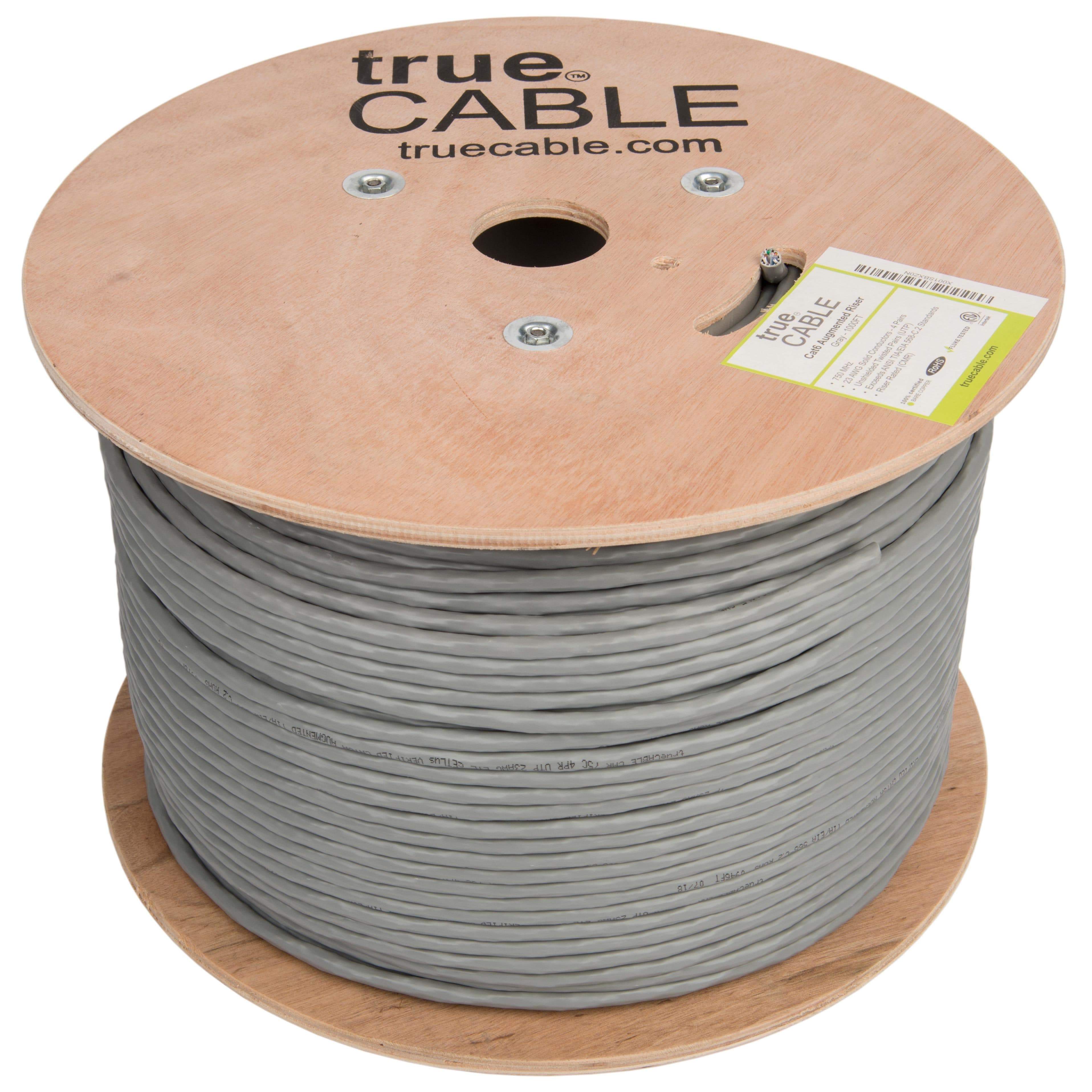Cat6A Riser Ethernet Cable Gray 1000ft trueCABLE Reel No Wrap