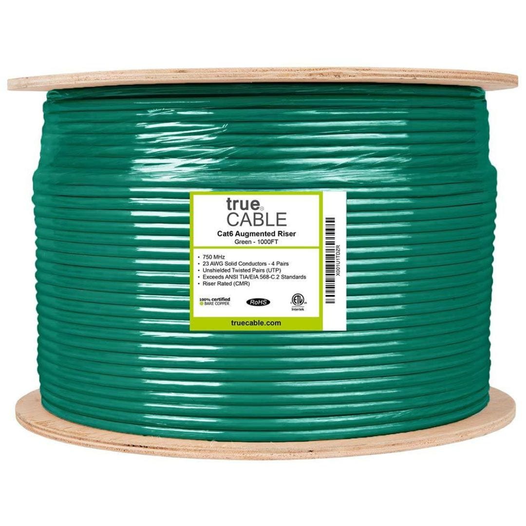 Cat6A Riser Ethernet Cable Green 1000ft trueCABLE Reel Label