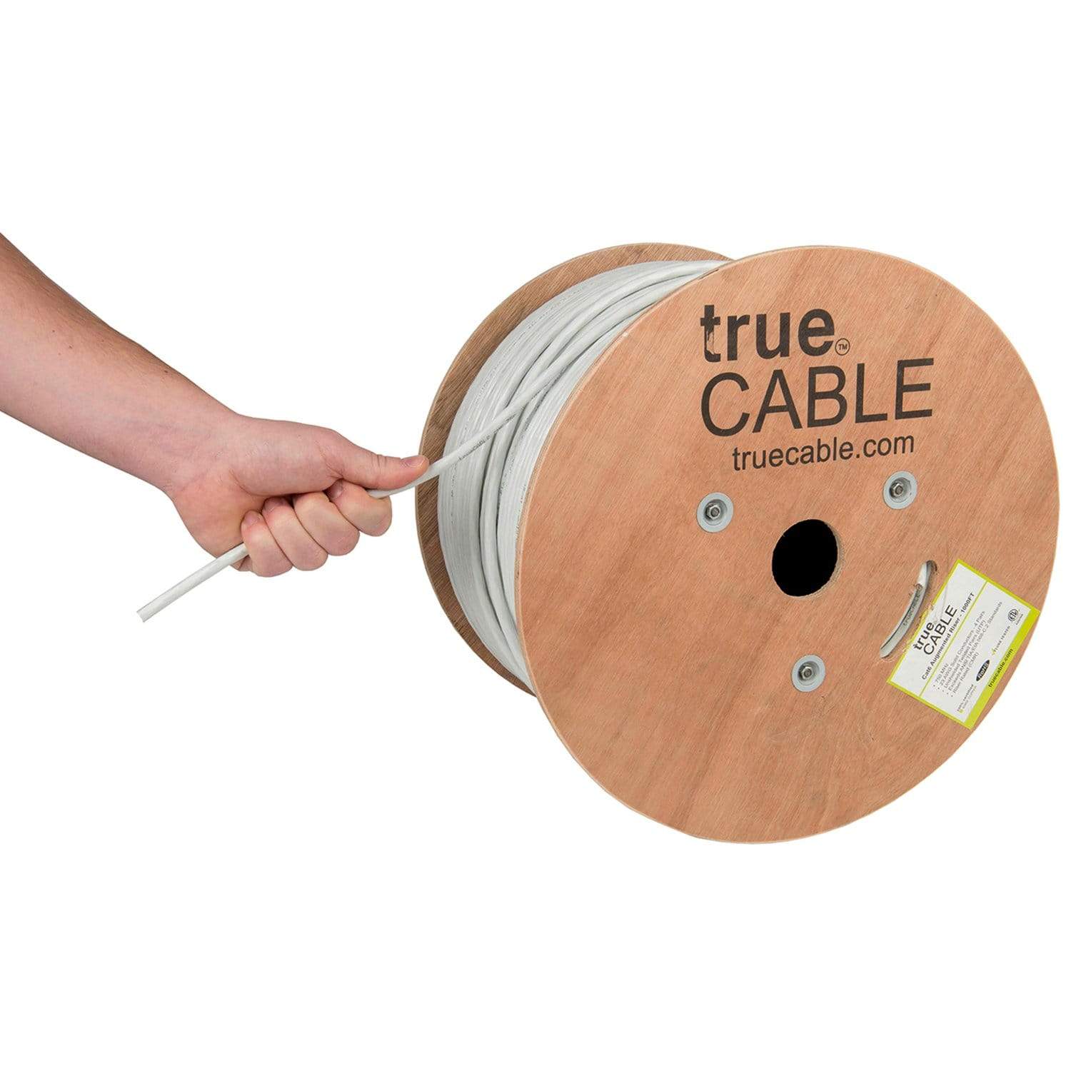 Cat6A Riser Ethernet Cable White 1000ft trueCABLE Hand Pulling