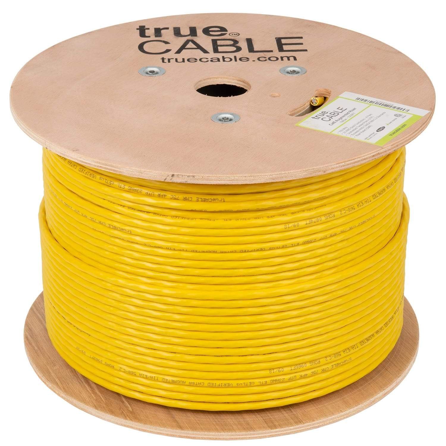 Cat6A Riser Ethernet Cable Yellow 1000ft trueCABLE Reel No Wrap