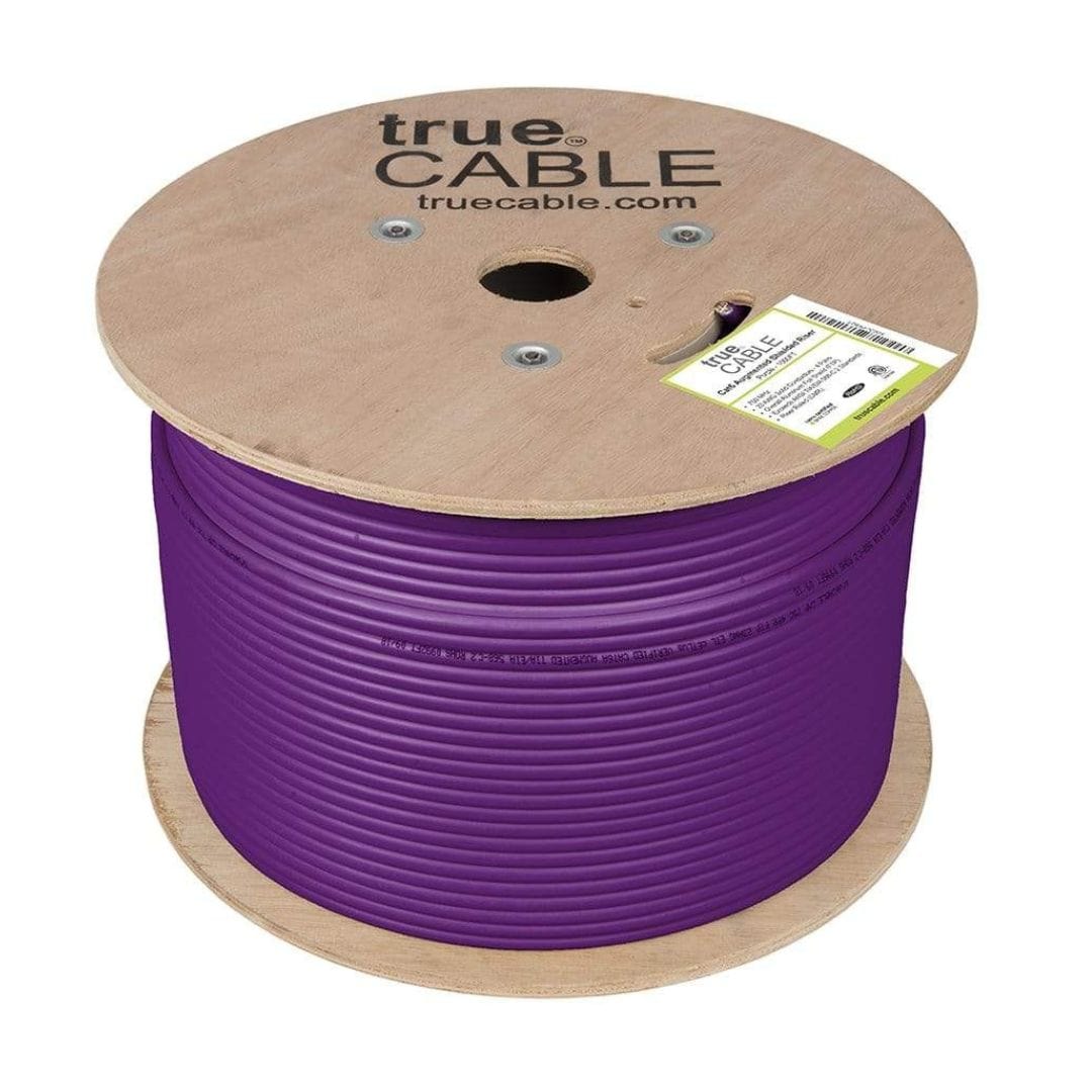Cat6a Shielded Riser Ethernet Cable Purple 1000ft trueCABLE side of reel