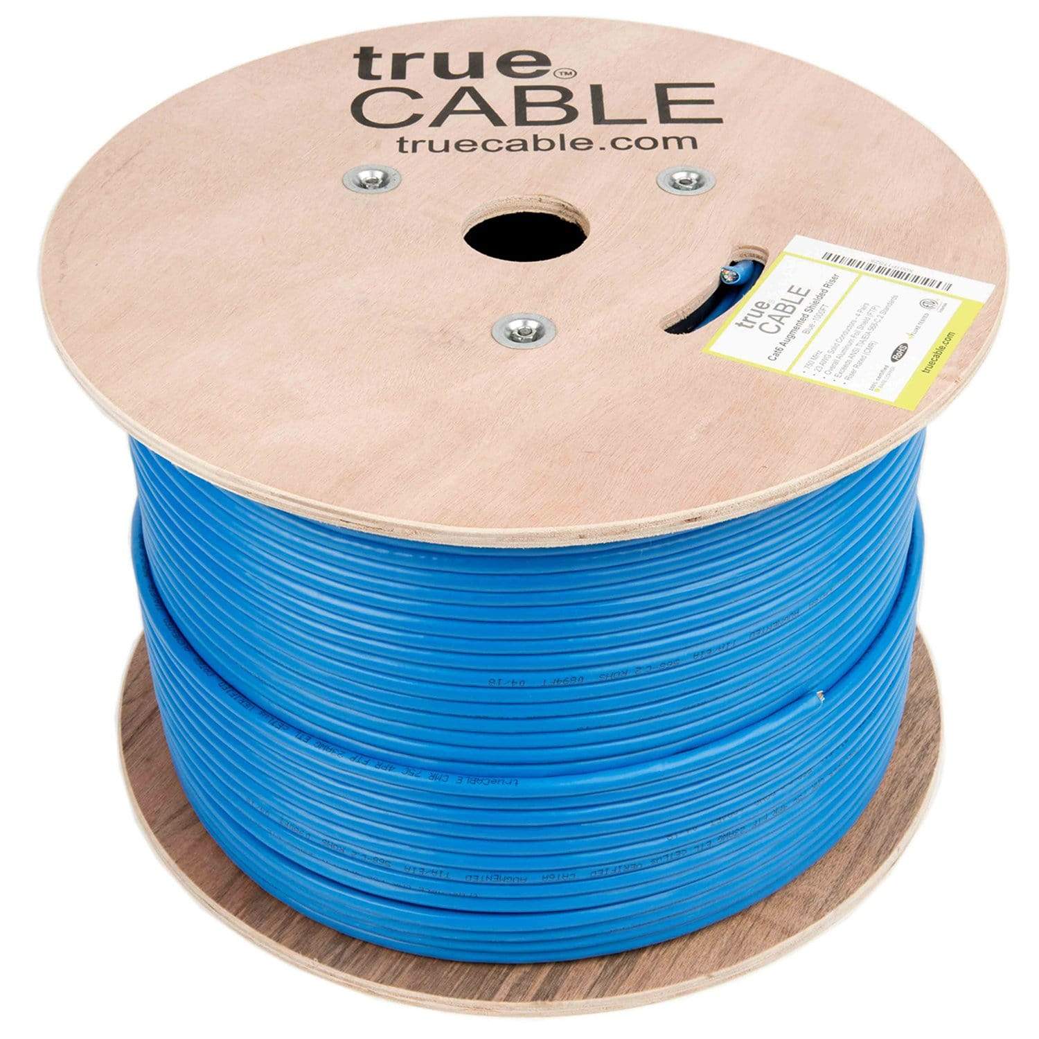 Cat6A Shielded Riser Ethernet Cable Blue 1000ft trueCABLE Reel No Wrap
