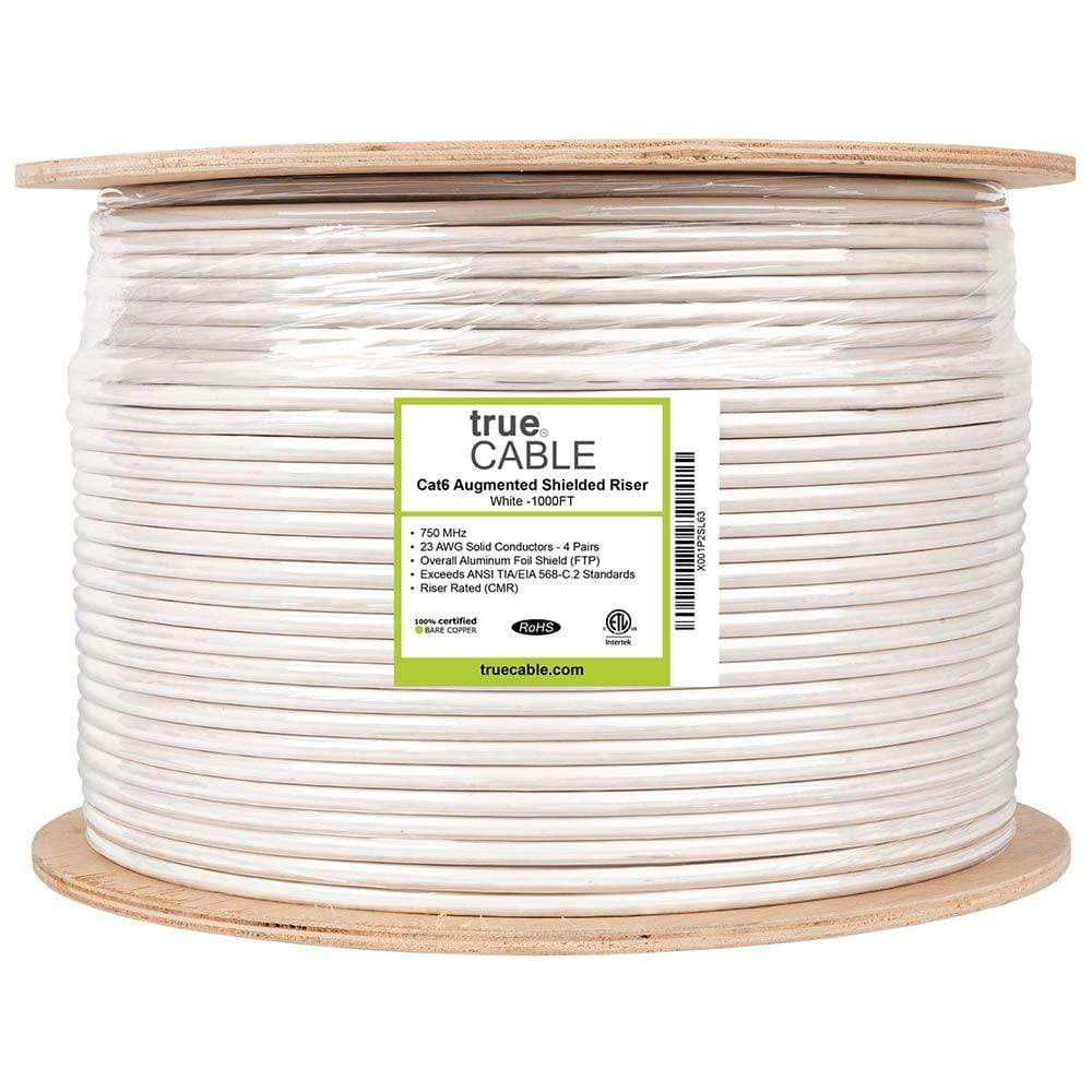 Cat6A Shielded Riser Ethernet Cable White 1000ft trueCABLE Reel