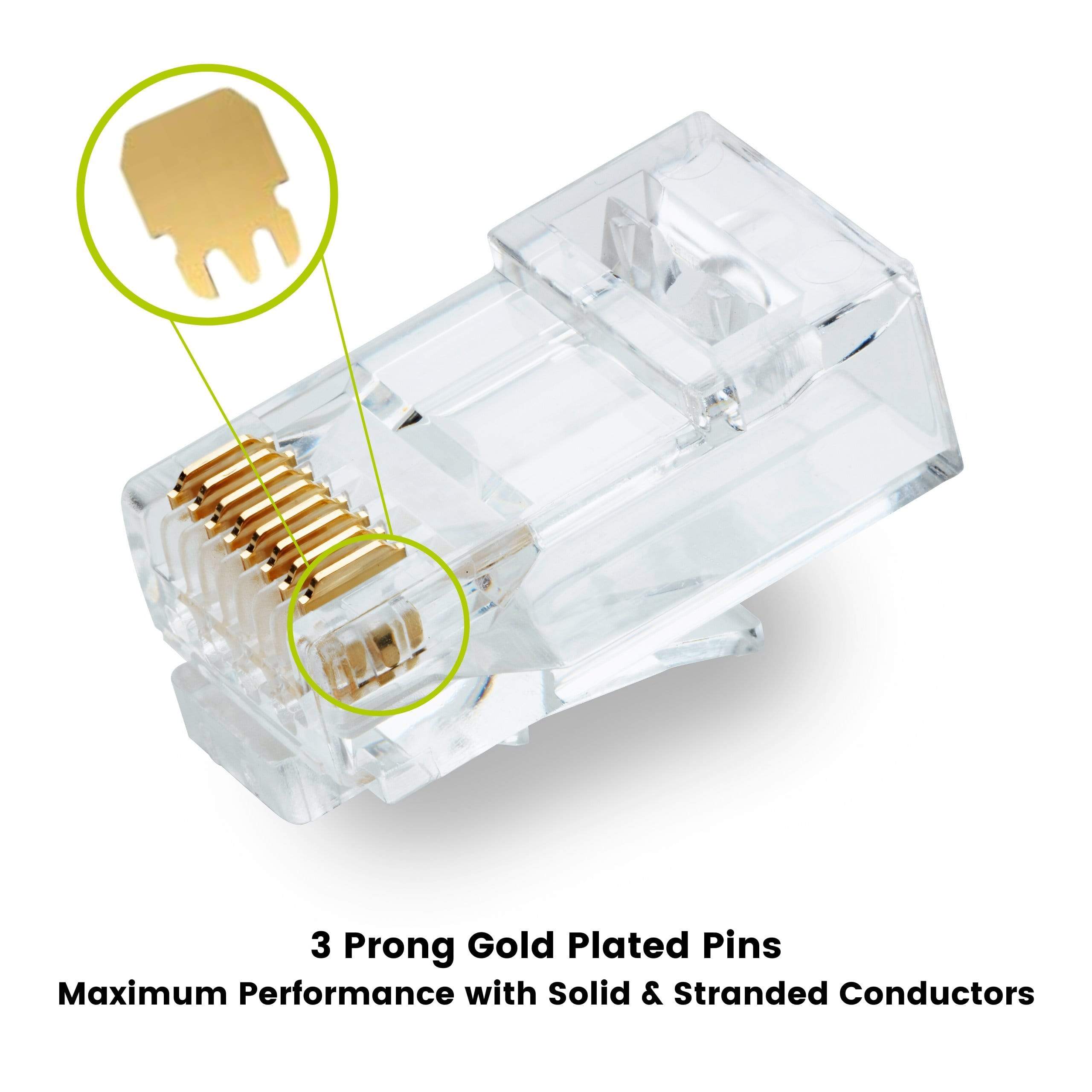Cat6A Extra Large Pass Through RJ45 Connectors | Unshielded | 20pc | Side