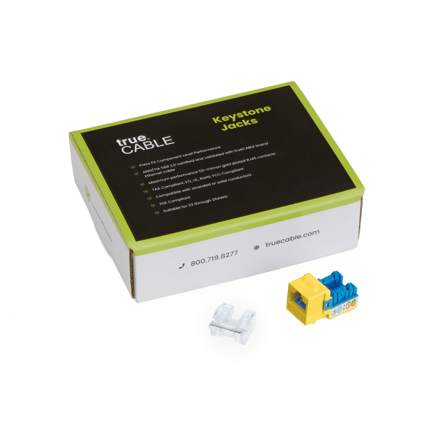 Cat6A Punch Down Keystone Jack | Unshielded | 12pc | Packaging | Yellow