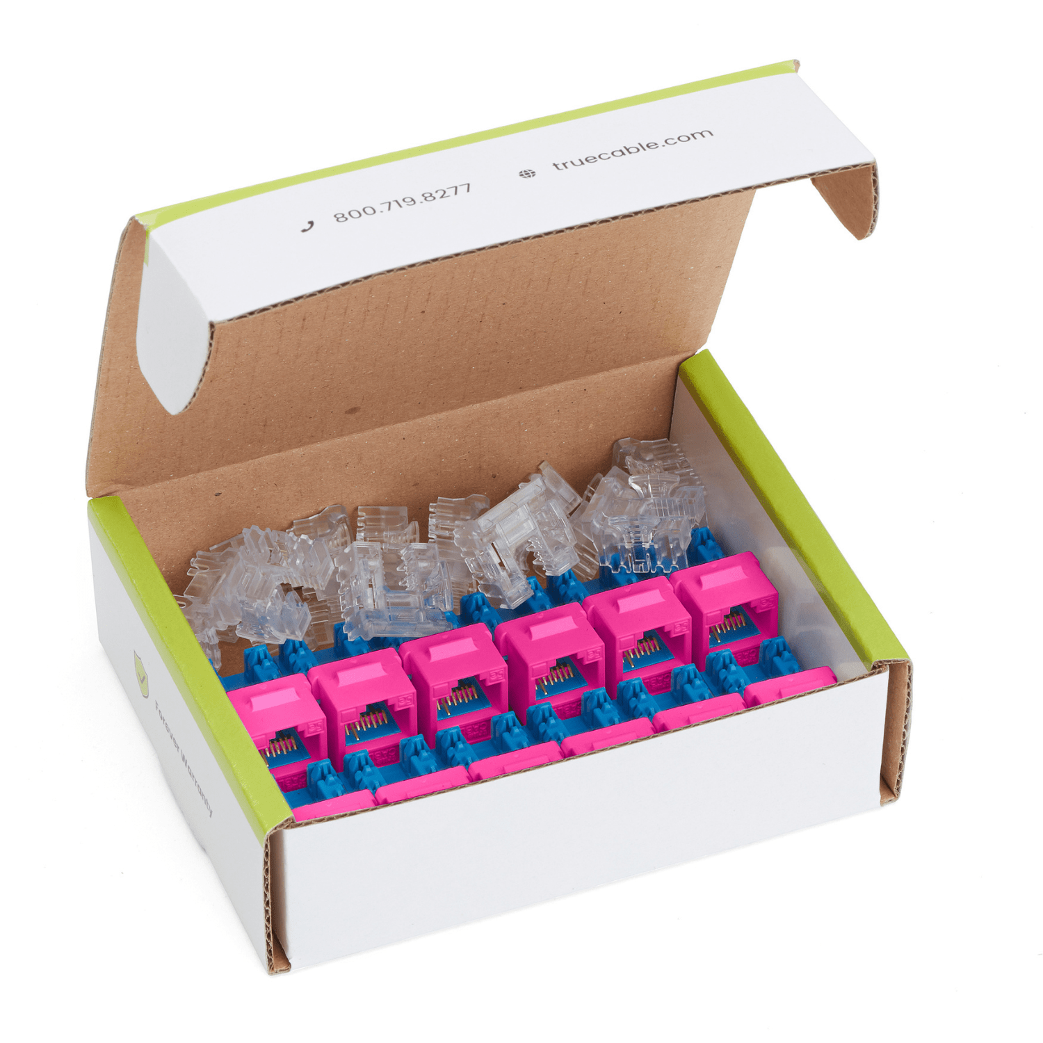 Cat6A Punch Down Keystone Jack | Unshielded | 12pc | Contents of Box | Pink