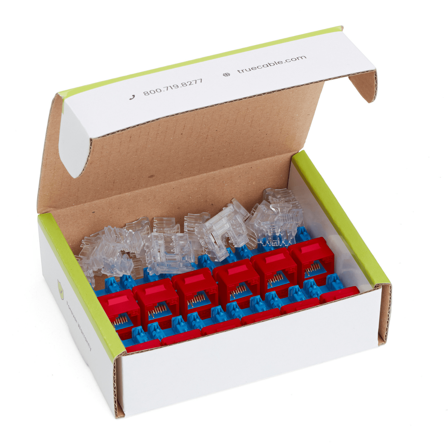 Cat6A Punch Down Keystone Jack | Unshielded | 12pc | Box Contents | Red