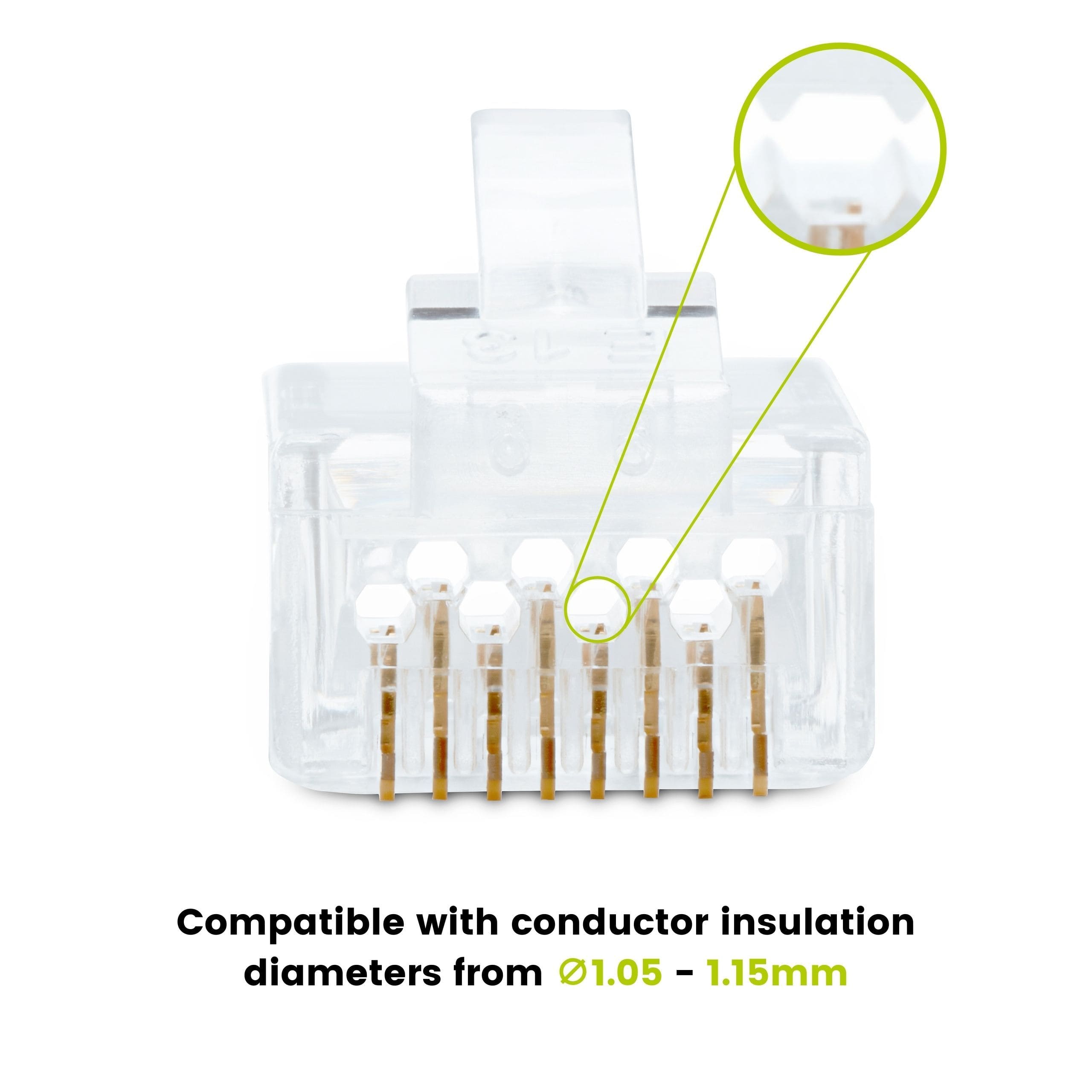 Cat6A Extra Large Pass Through RJ45 Connectors | Unshielded | 10pc | Front