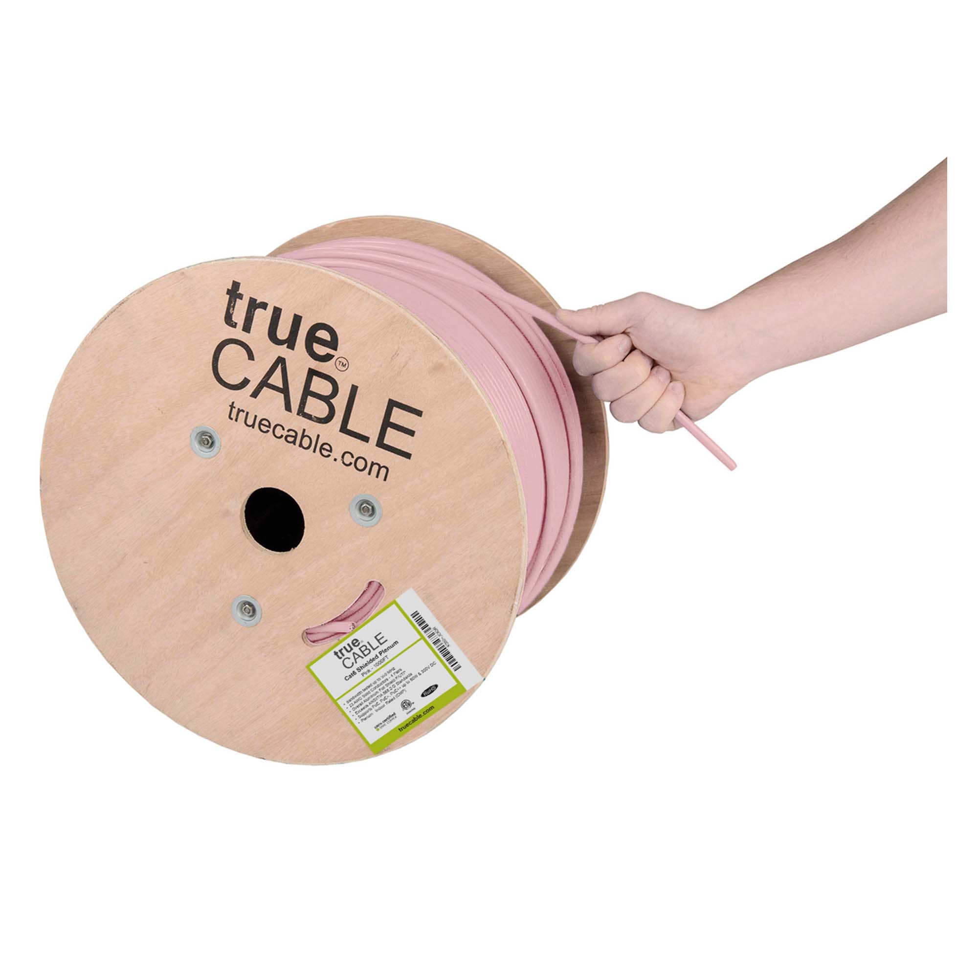 trueCABLE-CAT6-Shielded-Plenum-Pink-1000ft-Hand-Pulling