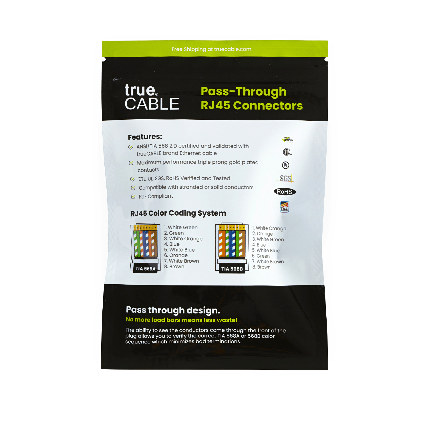 Cat6-6A Pass Through RJ45 Connectors | Shielded | 50pc | Packaging Back
