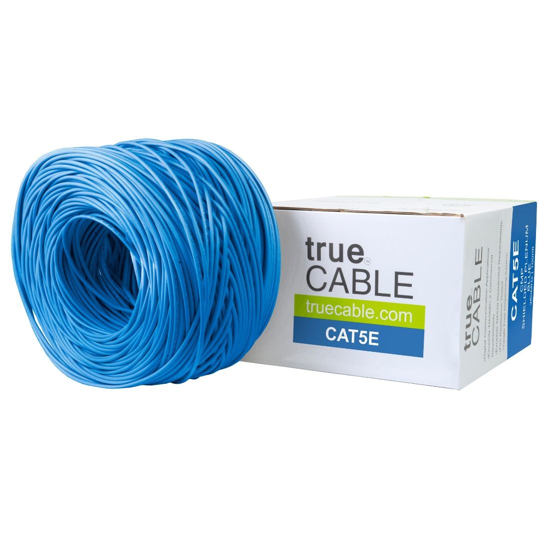 Cat5e Shielded Plenum Ethernet Cable Blue 1000ft trueCABLE Box Top