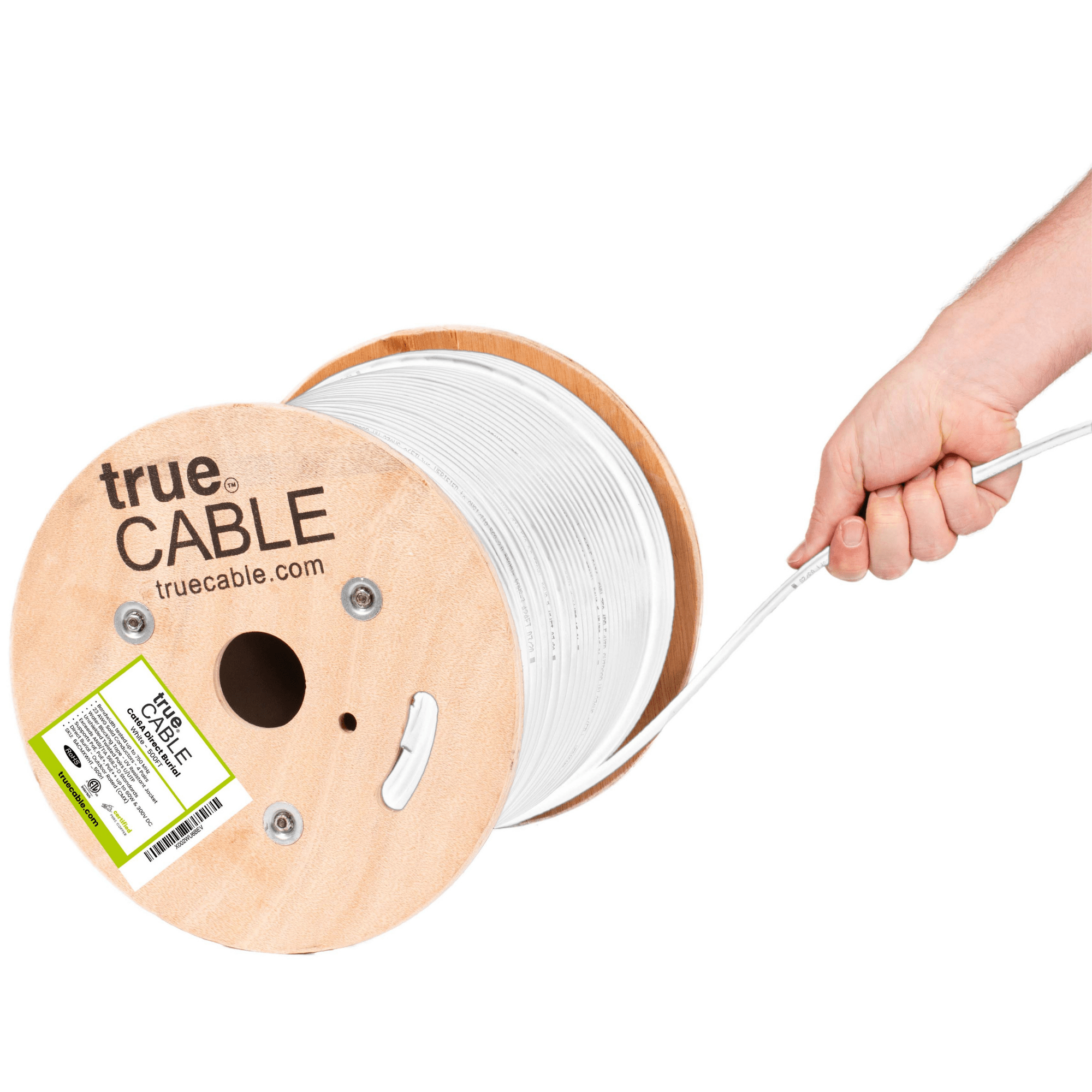 Cat6A Direct Burial, Unshielded, 500ft, white