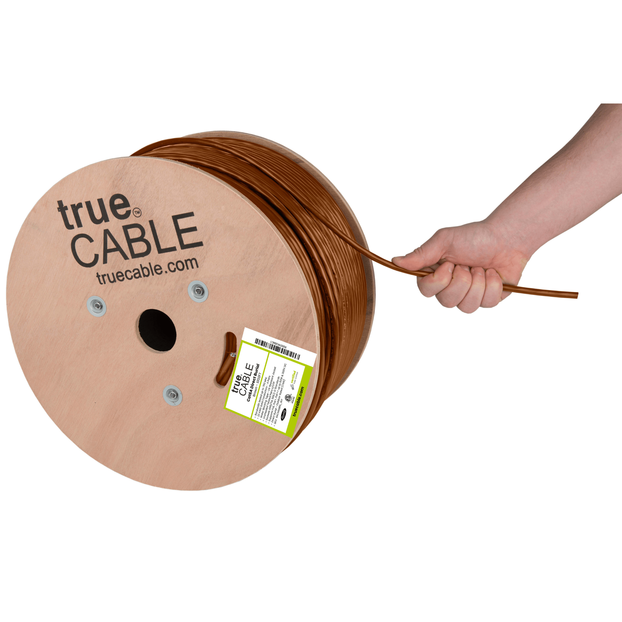 Cat6A Direct Burial, Unshielded, 1000ft, brown