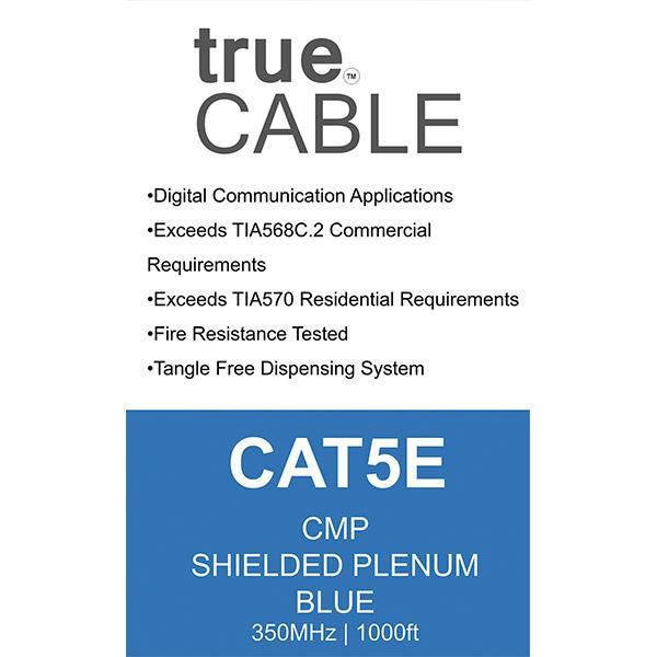 Cat5E Shielded Plenum Ethernet Cable Blue 1000ft trueCABLE Box Back