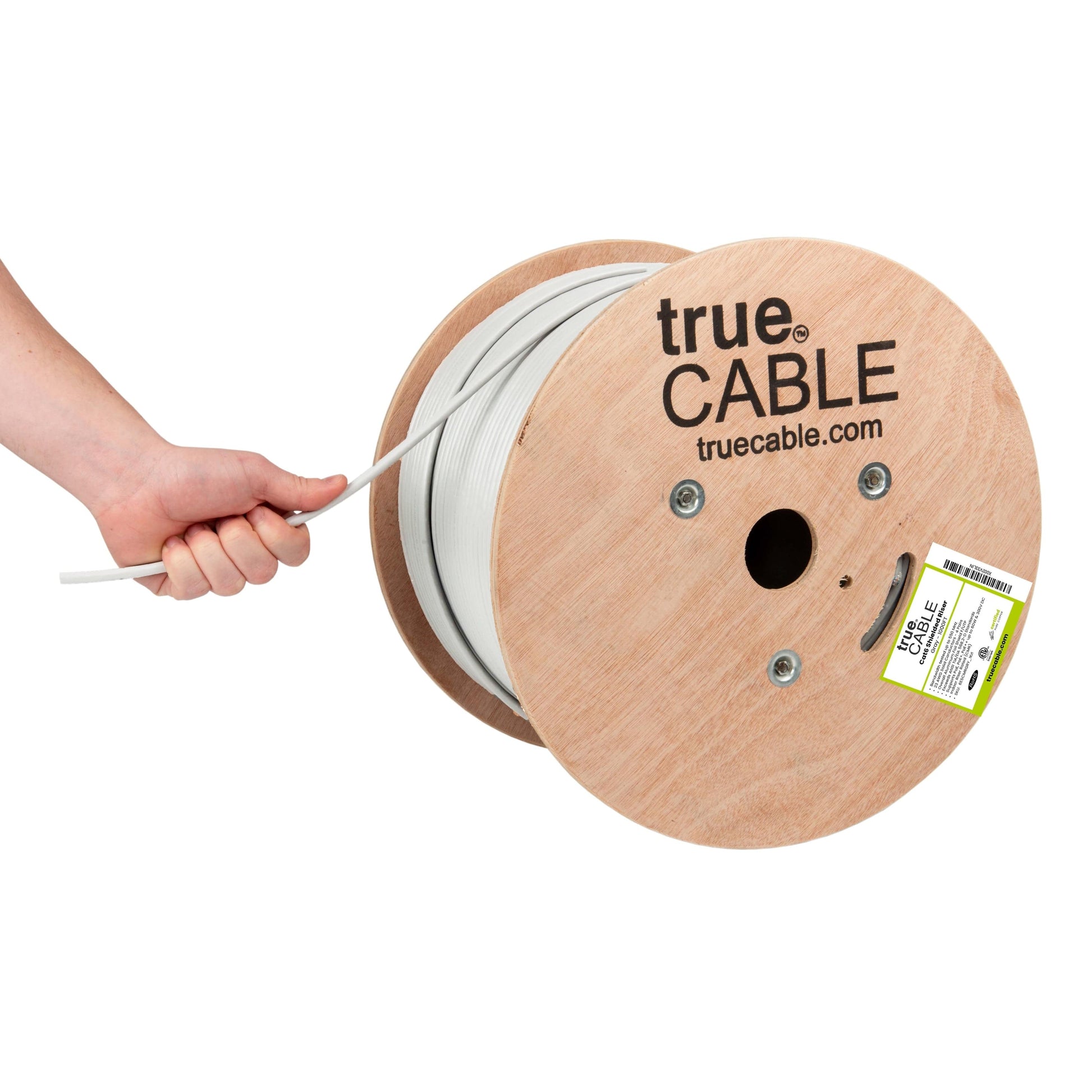 Cat6 Riser Shielded Cable, Gray, 1000ft, Reel, Hand Pulling Cable