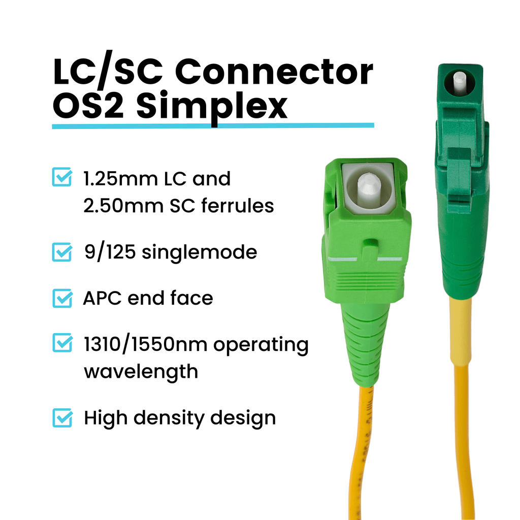 LC to SC APC Simplex OS2 | SM OFNR | FTTH | trueFIBER