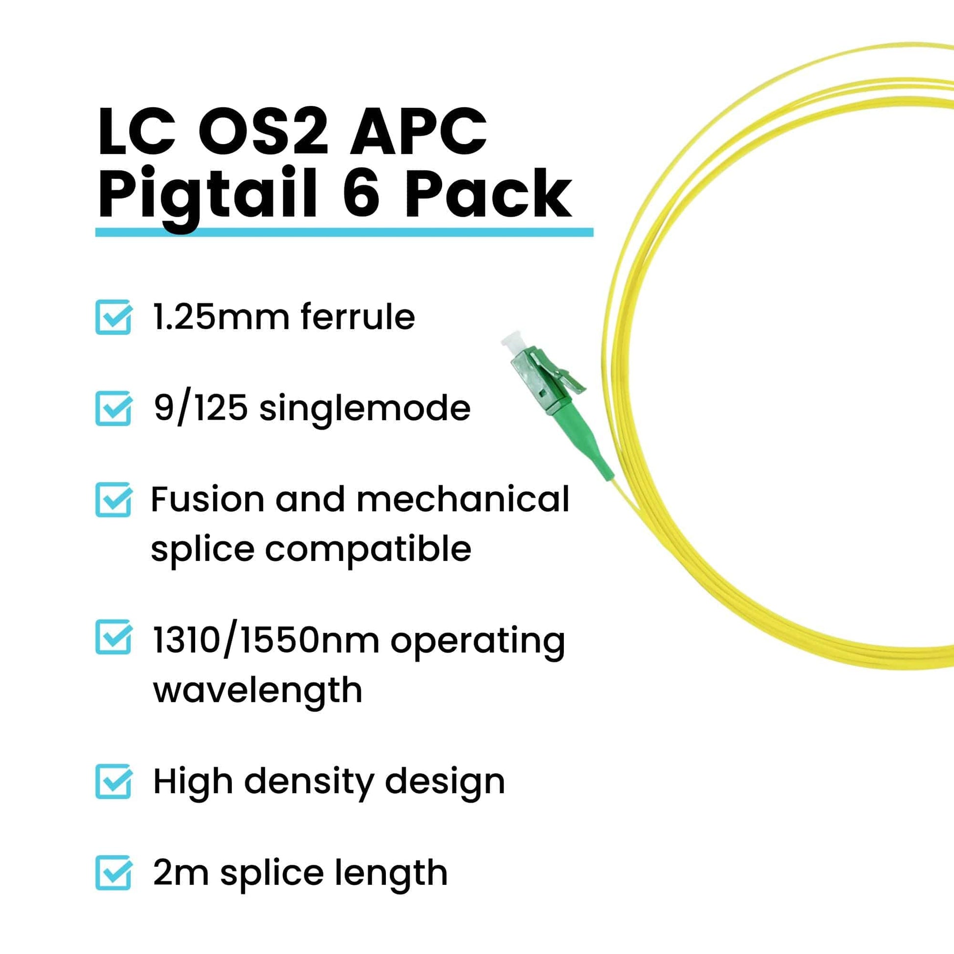 LC APC Simplex Fiber Pigtail OS2 | SM LSZH - 6 PACK