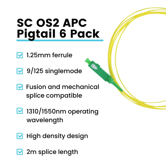 SC APC Simplex Fiber Pigtail OS2 | SM LSZH - 6 PACK