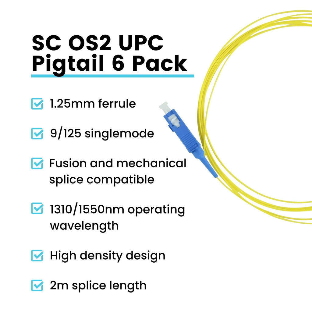 High-Quality SC UPC Simplex Fiber Pigtail OS2 | SM LSZH - 6 PACK