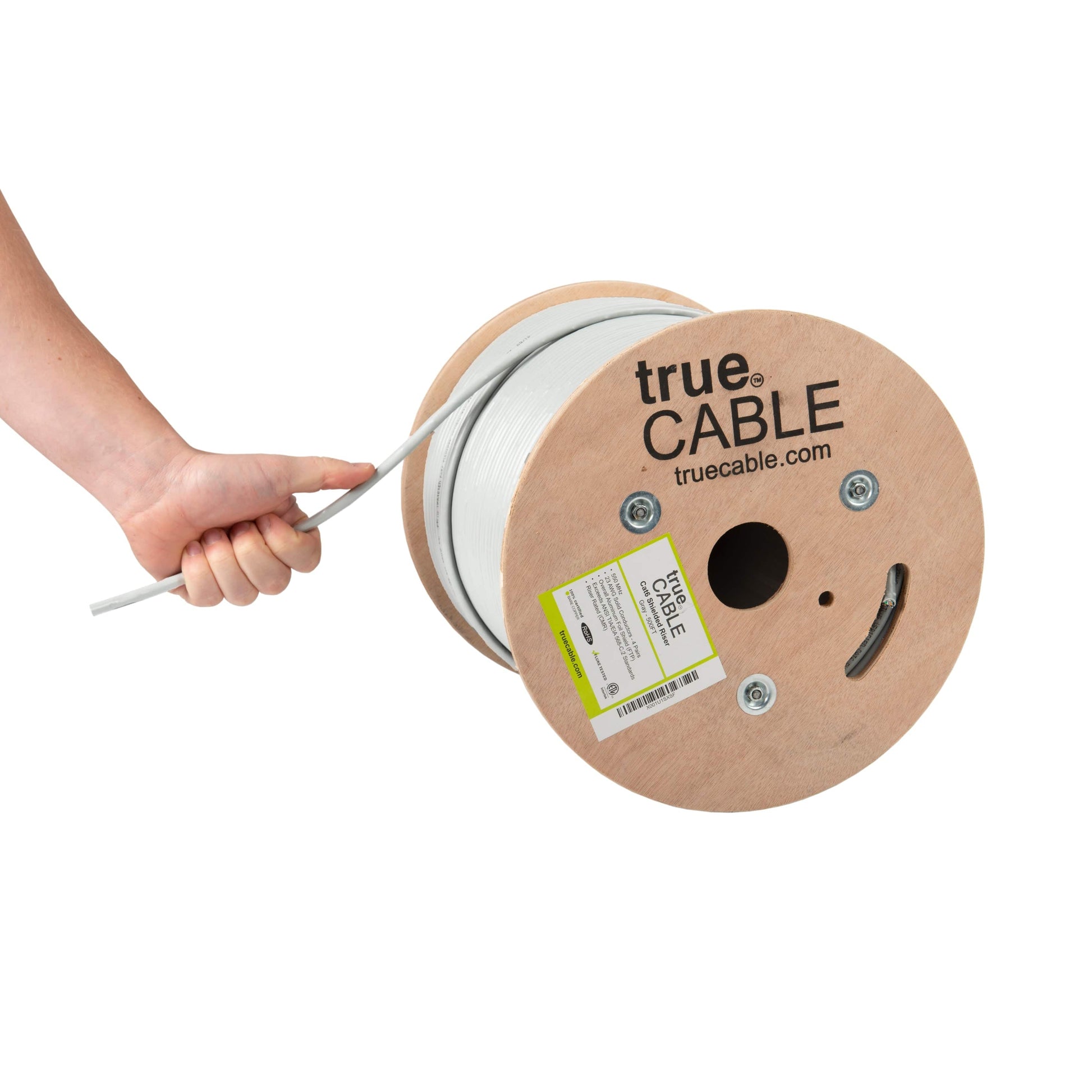 Cat6 Shielded Riser Ethernet Cable Gray 500ft trueCABLE Hand Pulling