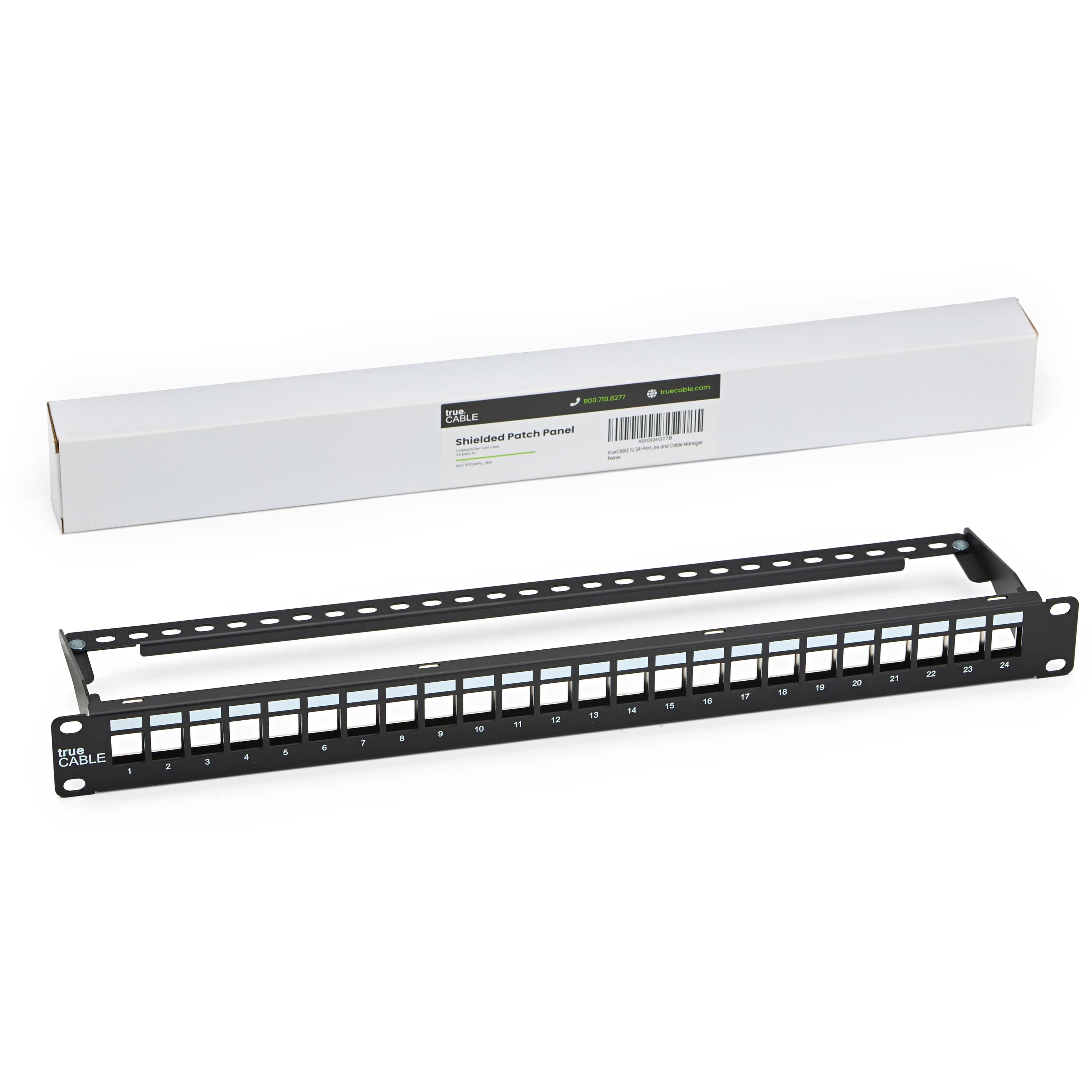 24 Port RJ45 Patch Panel Cat6 Feed Through, Coupler Network Patch Panel 19  Inch, Inline Keystone Ethernet Patch Panel with Back Bar