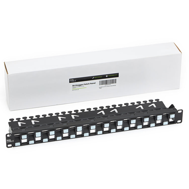 Unshielded Patch Panel, 24 Port, 1U, Staggered Blank Modular – trueCABLE