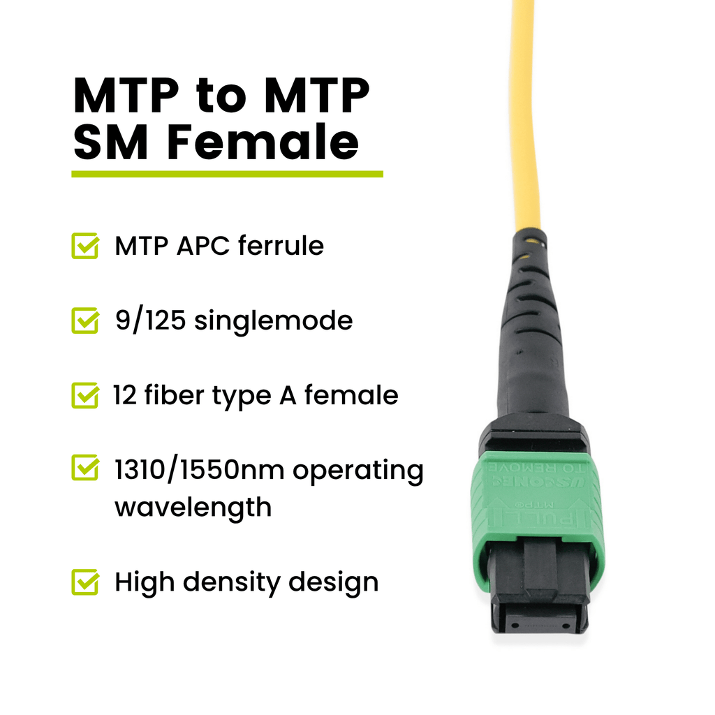MTP® to MTP® Female OS2 12 Fiber Type A | SM OFNP