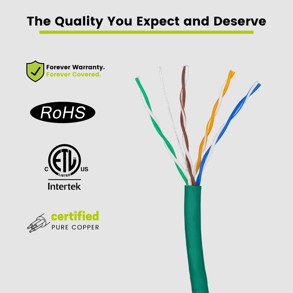 Cat5e Riser Ethernet Cable Green 1000ft trueCABLE Close Up