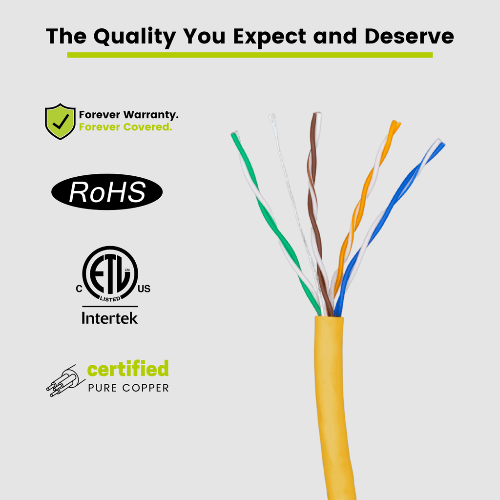 Cat5e Riser Ethernet Cable Yellow 1000ft trueCABLE Close Up