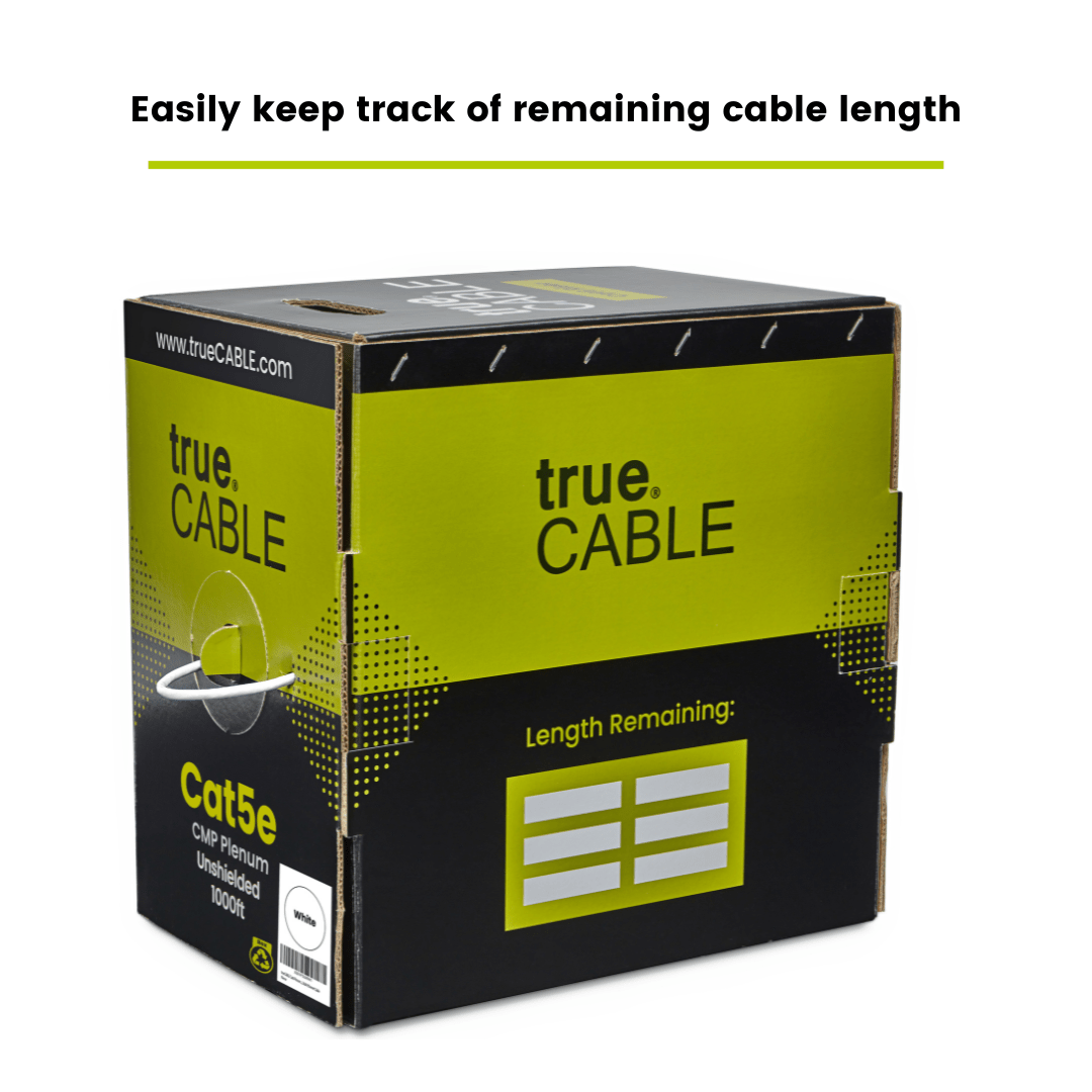 The "trueCABLE" box, labeled "Easily keep track of remaining cable length" with markings for length on the side.