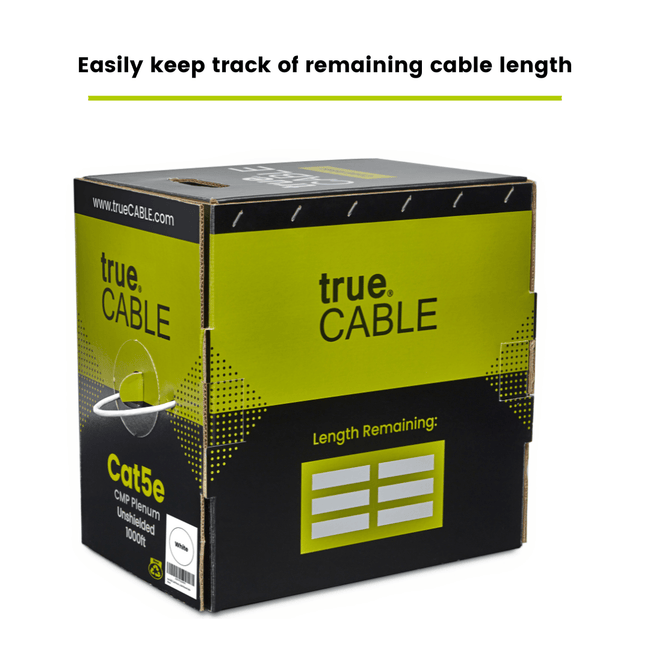 The "trueCABLE" box, labeled "Easily keep track of remaining cable length" with markings for length on the side.