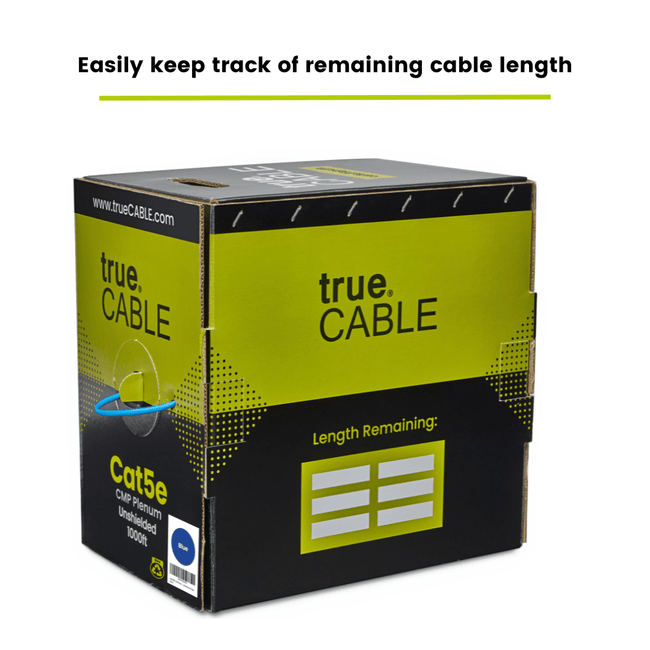 The "trueCABLE" box, labeled "Easily keep track of remaining cable length" with markings for length on the side.